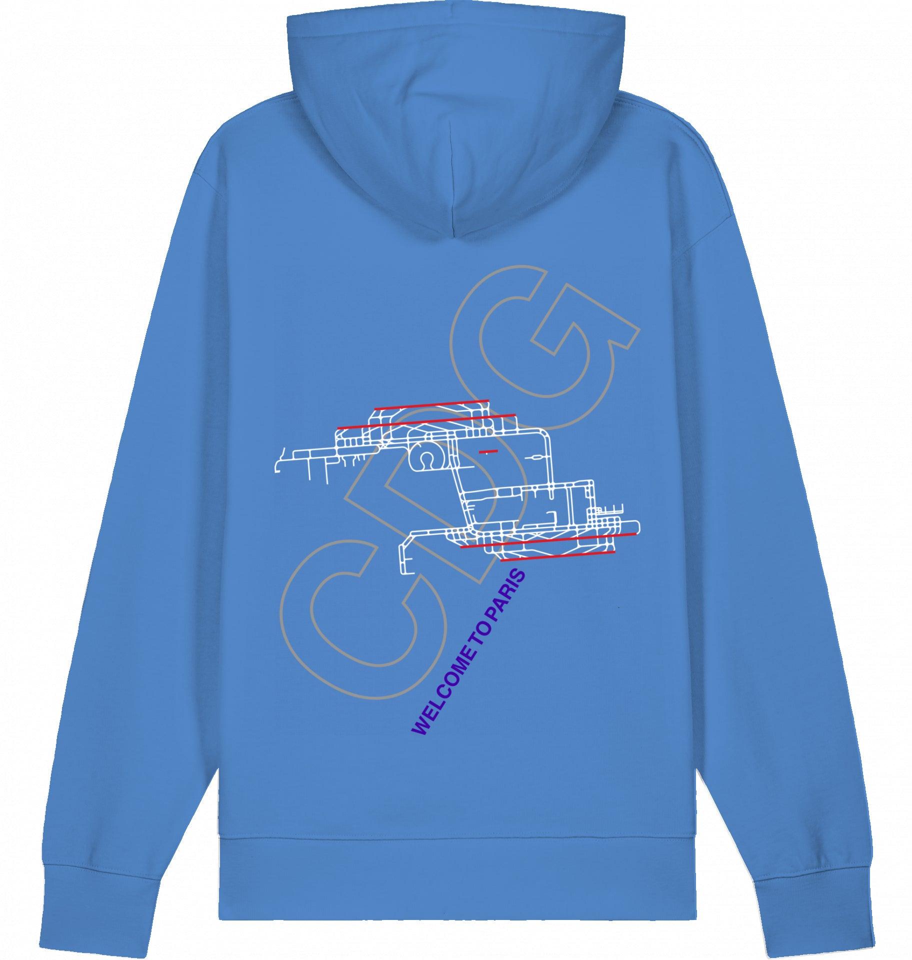 Aviation Paris CDG Airport Hoodie 2.0 Bright Blue für Piloten, Crews, Kinder & Planespotter made by SUPERSONIC aero 4U