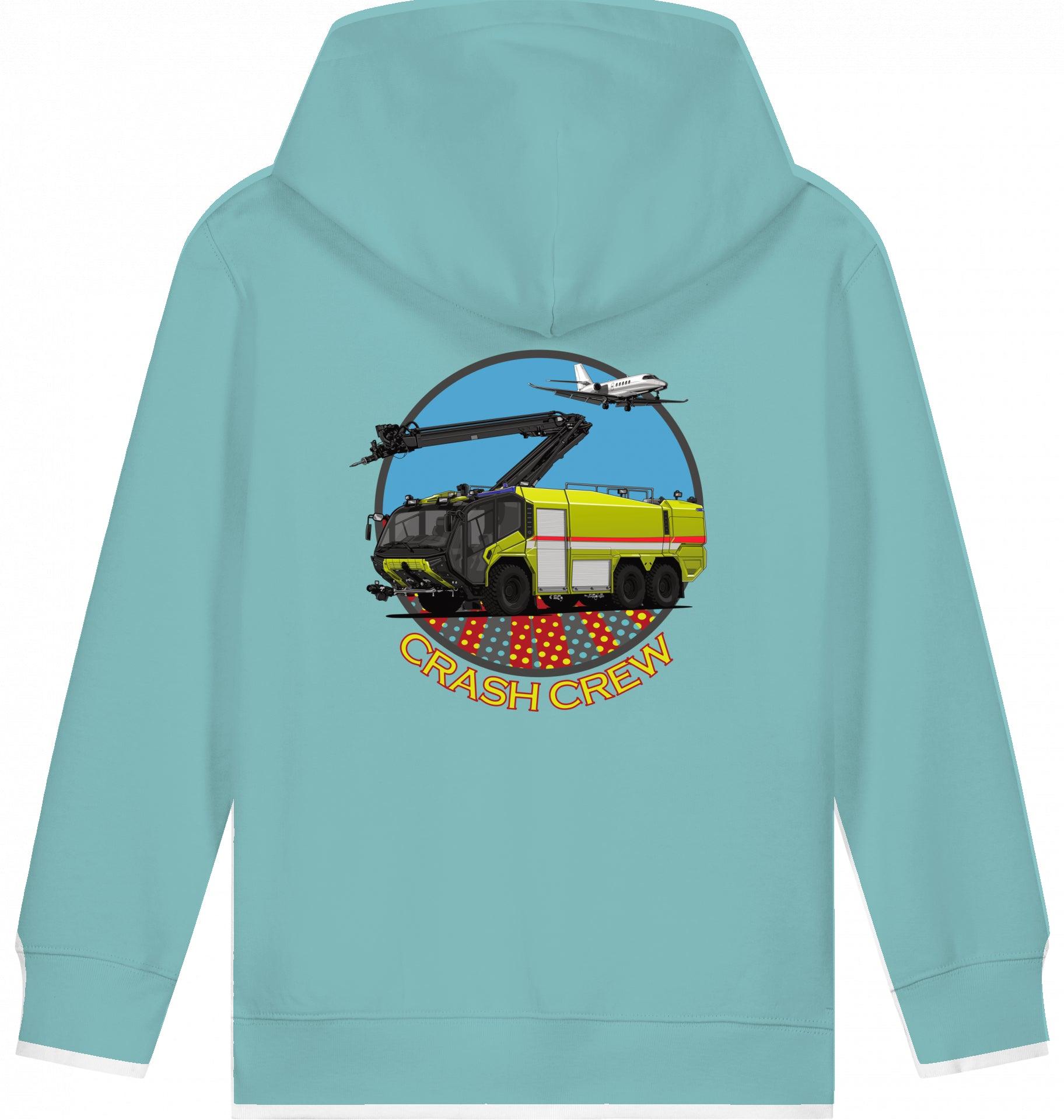 Aviation Kids Hoodie "Airport Rescue Fire Fighting ARFF - Crash Crew" Teal Monstera für Piloten, Crews, Kinder & Planespotter made by SUPERSONIC aero 4U