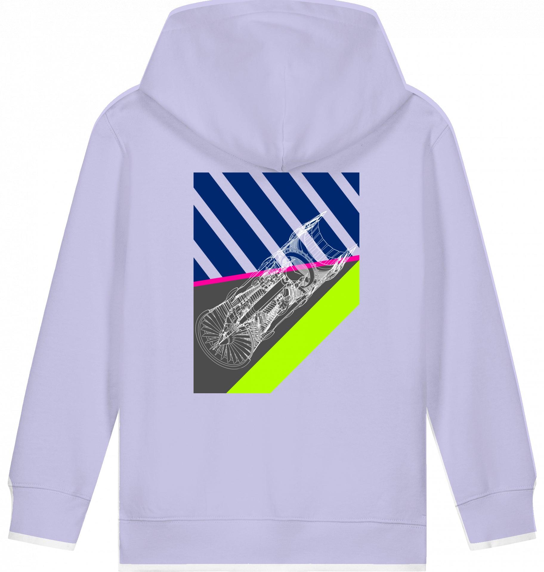 Aviation Kids Aviation Hoodie "Aircraft Engine" Lavender 12-14 für Piloten, Crews, Kinder & Planespotter made by SUPERSONIC aero 4U