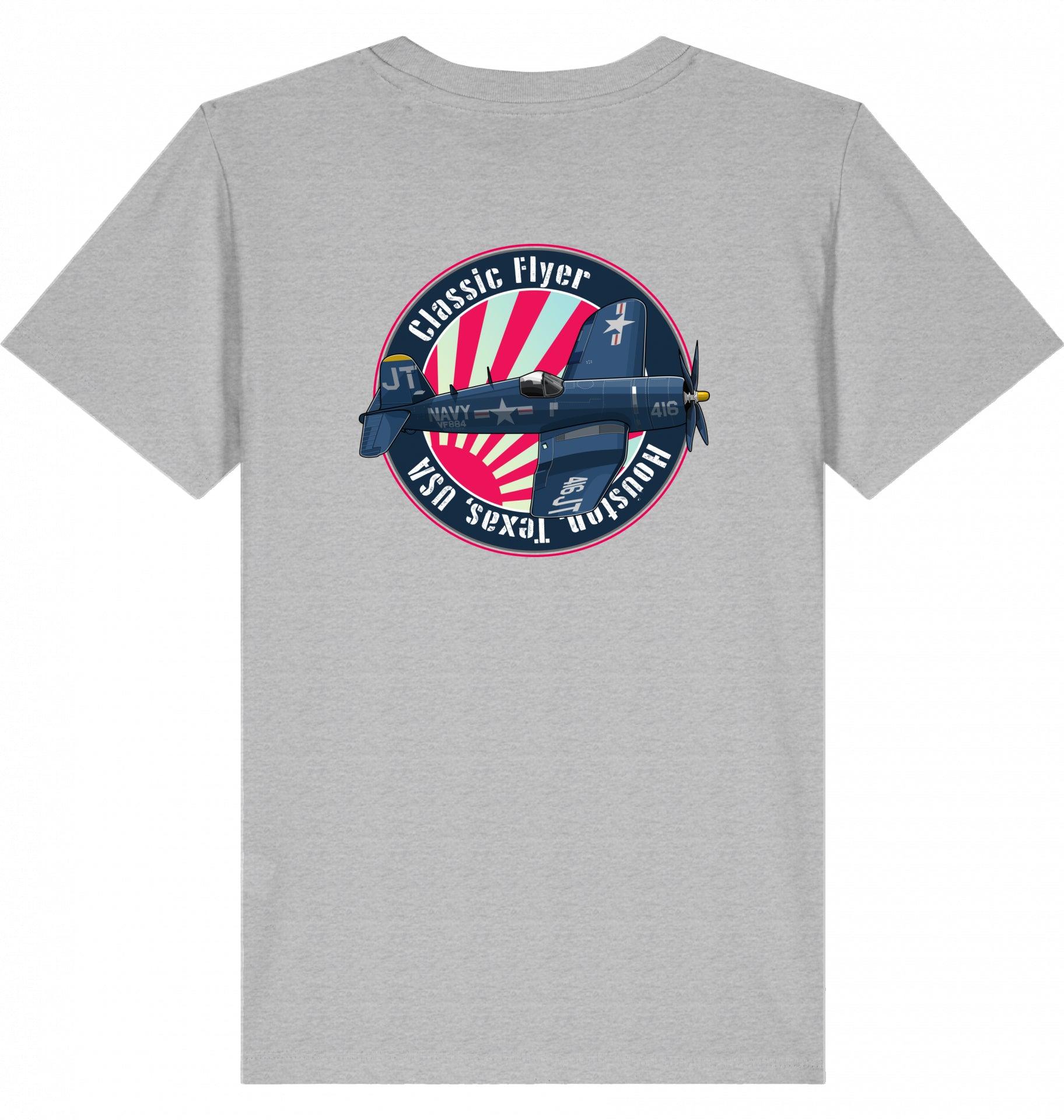 Aviation Kids Aviation T-Shirt "Classic Flyer F4U Corsair" 2.0 Heather Grey für Piloten, Crews, Kinder & Planespotter made by SUPERSONIC aero 4U