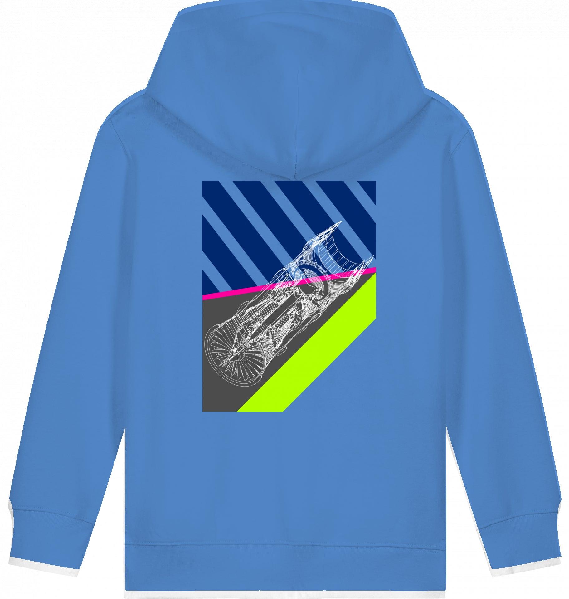 Aviation Kids Aviation Hoodie "Aircraft Engine" Bright Blue 3-4 für Piloten, Crews, Kinder & Planespotter made by SUPERSONIC aero 4U