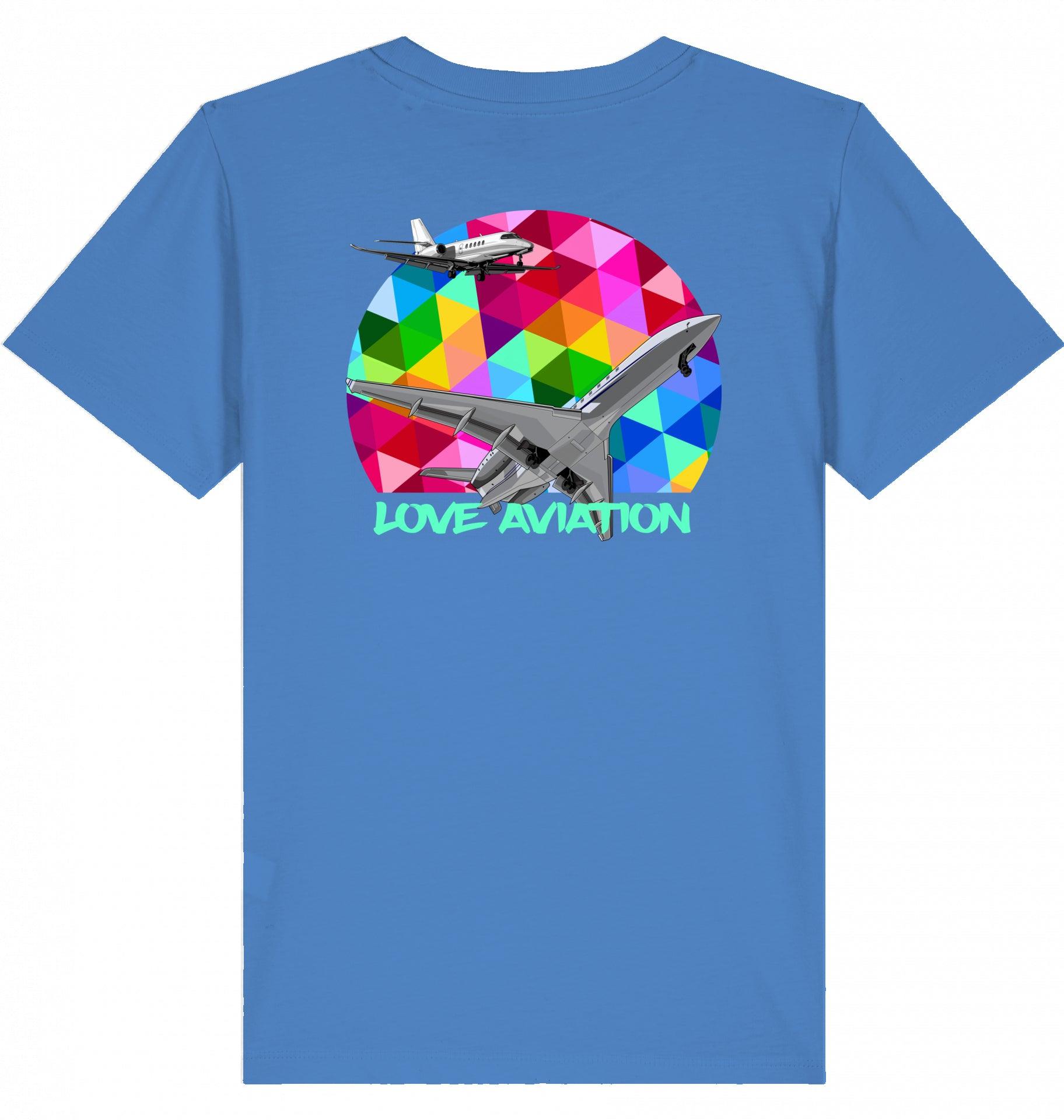 Aviation Kids Aviation T-Shirt "Love Aviation" Flugzeuge 2.0 Bright Blue für Piloten, Crews, Kinder & Planespotter made by SUPERSONIC aero 4U