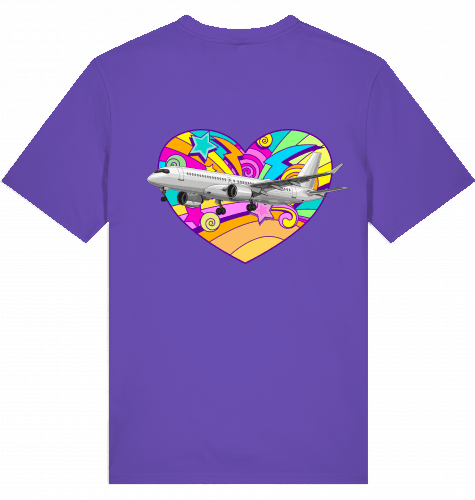 Aviation Flugzeug T-Shirt "Airbus A220 Heart" für Airbuslovers Purple Love für Piloten, Crews, Kinder & Planespotter made by SUPERSONIC aero 4U