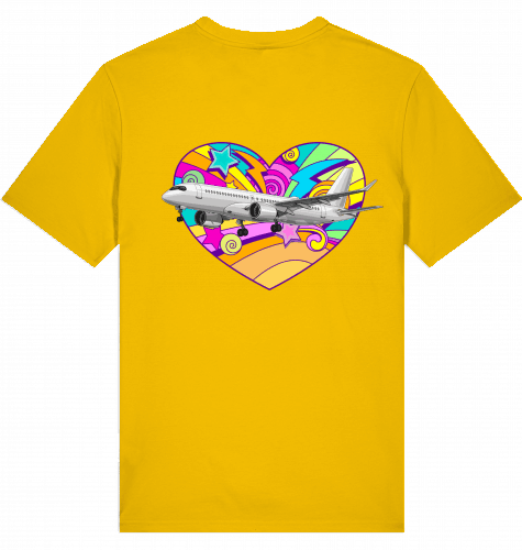 Aviation Flugzeug T-Shirt "Airbus A220 Heart" für Airbuslovers Spectra Yellow für Piloten, Crews, Kinder & Planespotter made by SUPERSONIC aero 4U