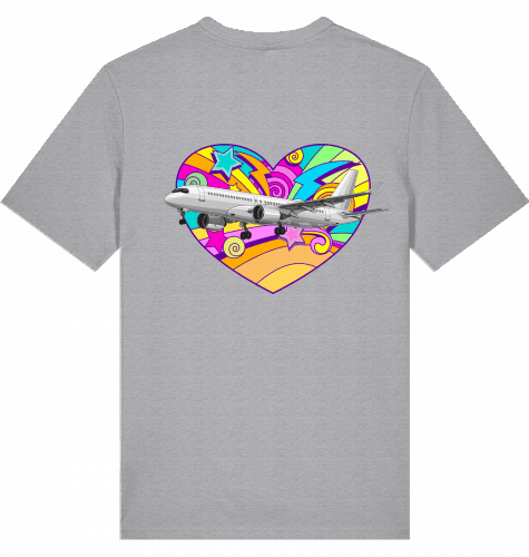 Aviation Flugzeug T-Shirt "Airbus A220 Heart" für Airbuslovers Mid Heather Grey für Piloten, Crews, Kinder & Planespotter made by SUPERSONIC aero 4U