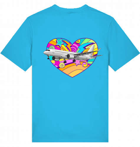 Aviation Flugzeug T-Shirt "Airbus A220 Heart" für Airbuslovers Aqua Blue für Piloten, Crews, Kinder & Planespotter made by SUPERSONIC aero 4U