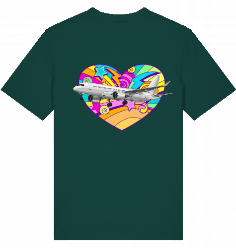Aviation Flugzeug T-Shirt "Airbus A220 Heart" für Airbuslovers Glazed Green für Piloten, Crews, Kinder & Planespotter made by SUPERSONIC aero 4U