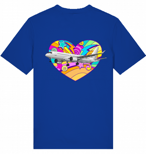 Aviation Flugzeug T-Shirt "Airbus A220 Heart" für Airbuslovers Worker Blue für Piloten, Crews, Kinder & Planespotter made by SUPERSONIC aero 4U