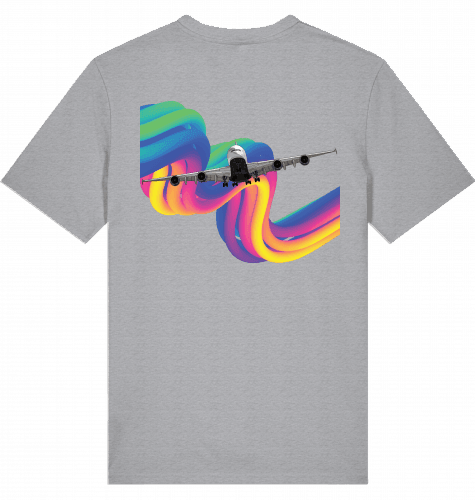 Aviation Flugzeug T-Shirt "Airbus A380 Rainbow" Pilot und Crew Shirt Mid Heather Grey für Piloten, Crews, Kinder & Planespotter made by SUPERSONIC aero 4U