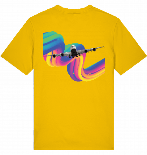 Aviation Flugzeug T-Shirt "Airbus A380 Rainbow" Pilot und Crew Shirt Spectra Yellow für Piloten, Crews, Kinder & Planespotter made by SUPERSONIC aero 4U