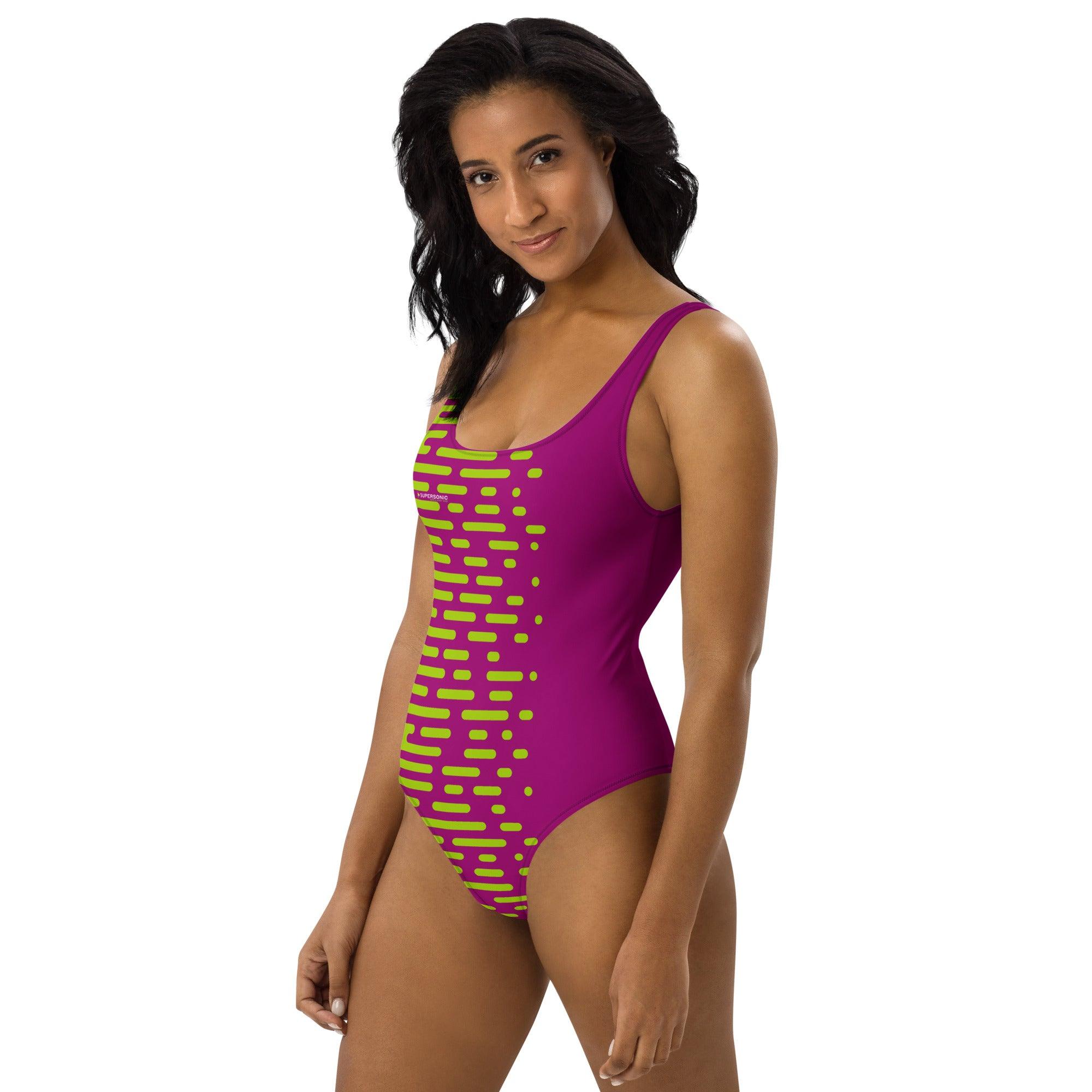 Aviation Einteiliger Badeanzug - Geometric - pimk/lime für Piloten, Crews, Kinder & Planespotter made by SUPERSONIC aero 4U