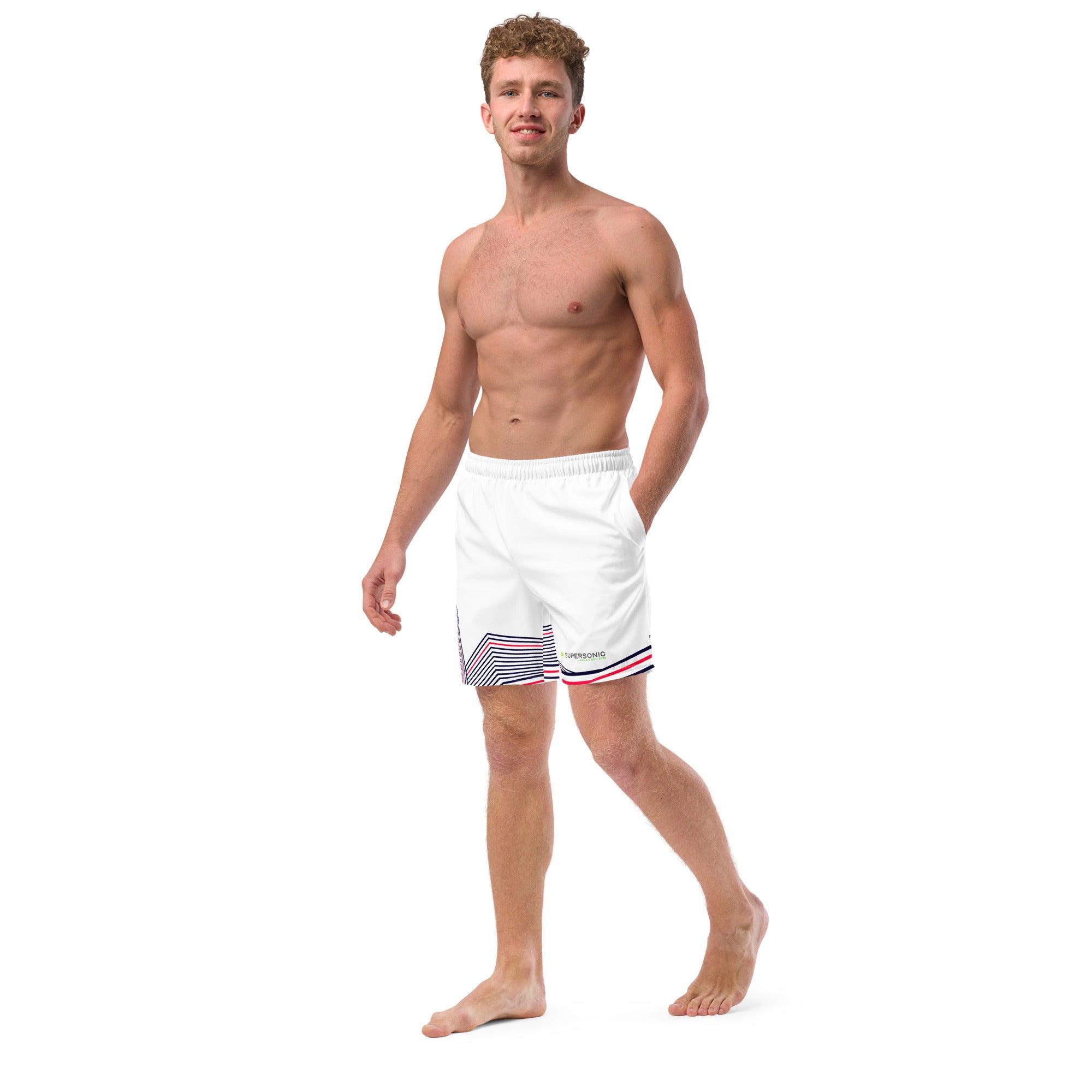 Aviation Badeshorts "Stripes" weiss für Piloten, Crews, Kinder & Planespotter made by SUPERSONIC aero 4U