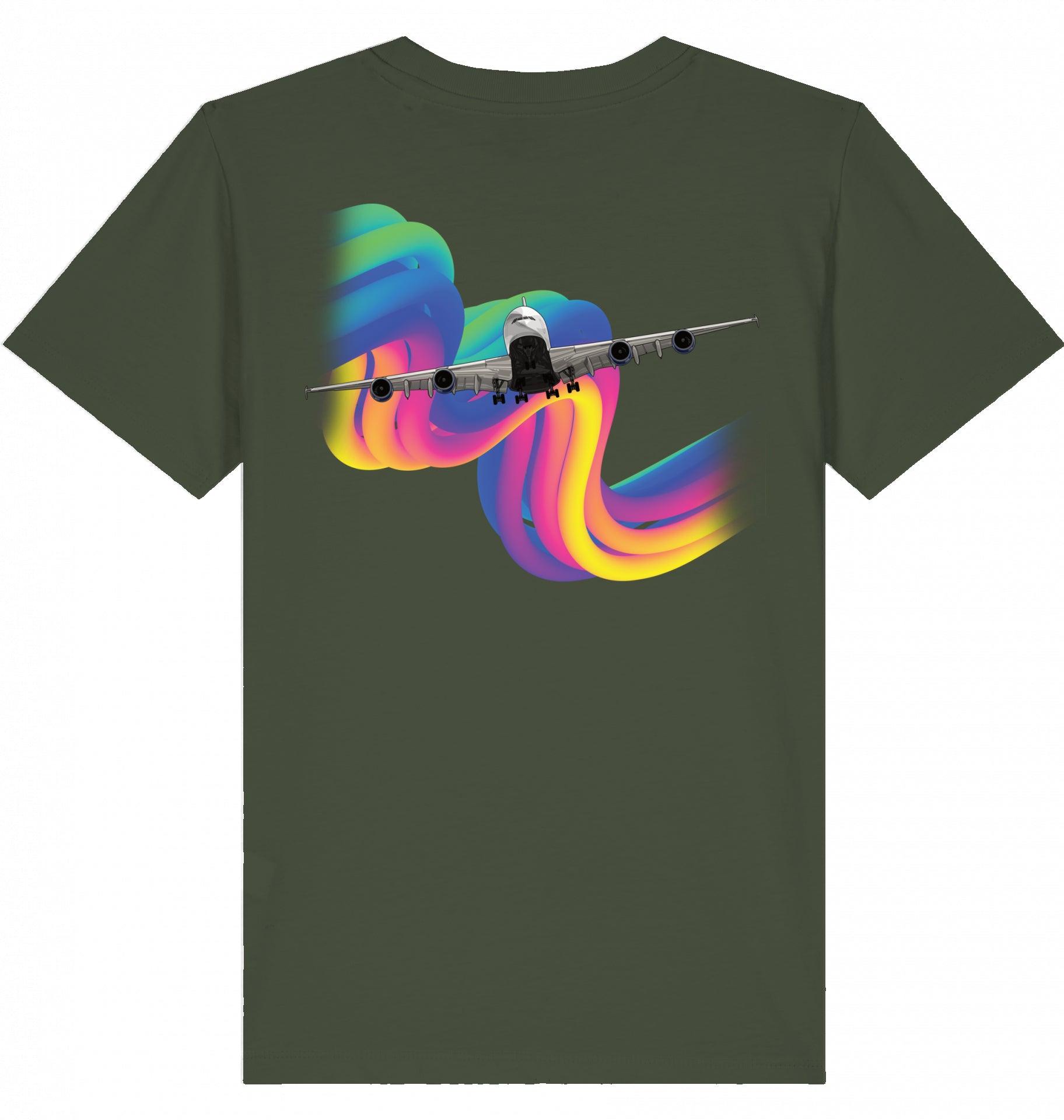 Aviation Kids Aviation T-Shirt Airbus A380 Flugzeug Rainbow 2.0 Khaki für Piloten, Crews, Kinder & Planespotter made by SUPERSONIC aero 4U