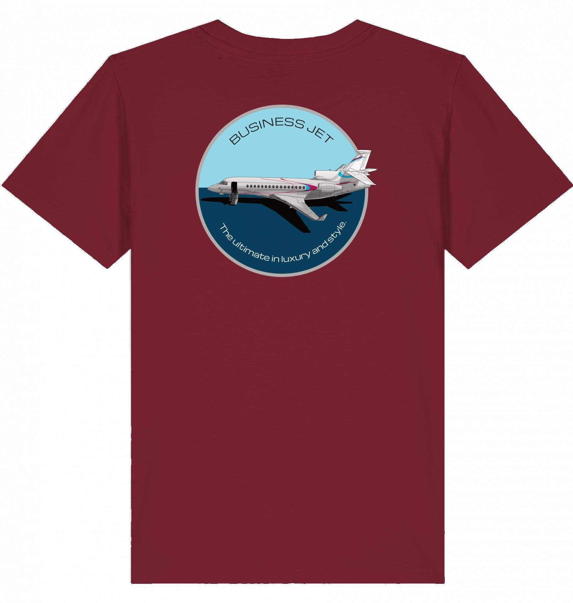 Aviation Kids Aviation T-Shirt "Dassault Falcon 7X Business Jet" 2.0 Burgundy für Piloten, Crews, Kinder & Planespotter made by SUPERSONIC aero 4U