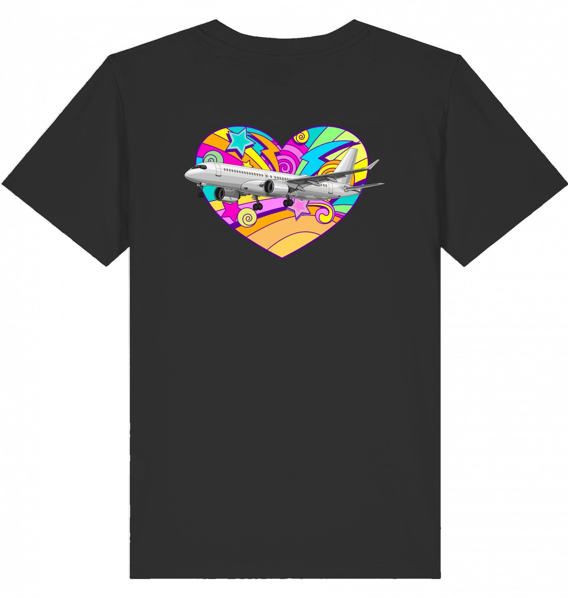 Aviation Kids Aviation T-Shirt Airbus A220 Flugzeug "Heart" 2.0 Black für Piloten, Crews, Kinder & Planespotter made by SUPERSONIC aero 4U