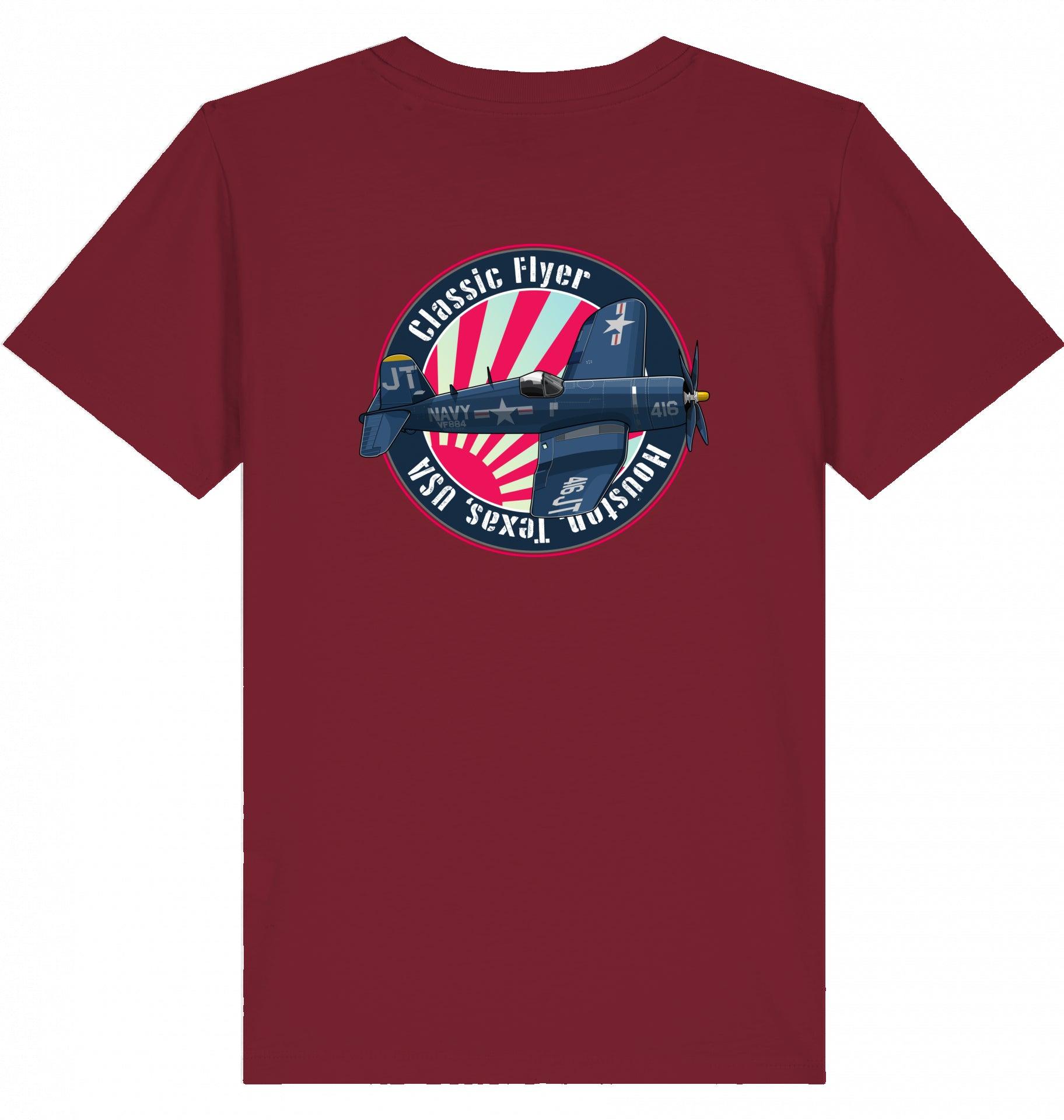 Aviation Kids Aviation T-Shirt "Classic Flyer F4U Corsair" 2.0 Burgundy für Piloten, Crews, Kinder & Planespotter made by SUPERSONIC aero 4U