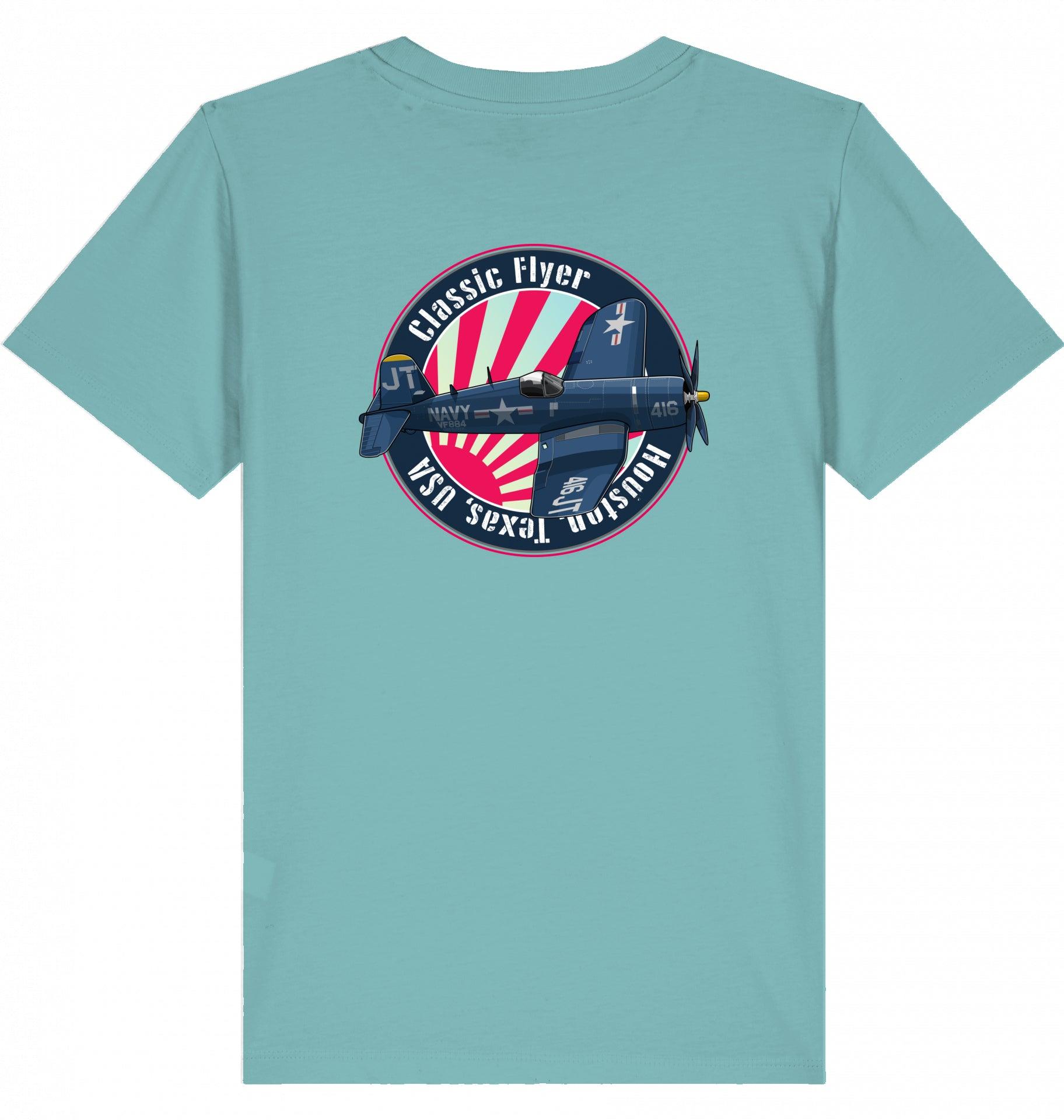 Aviation Kids Aviation T-Shirt "Classic Flyer F4U Corsair" 2.0 Teal Monstera für Piloten, Crews, Kinder & Planespotter made by SUPERSONIC aero 4U