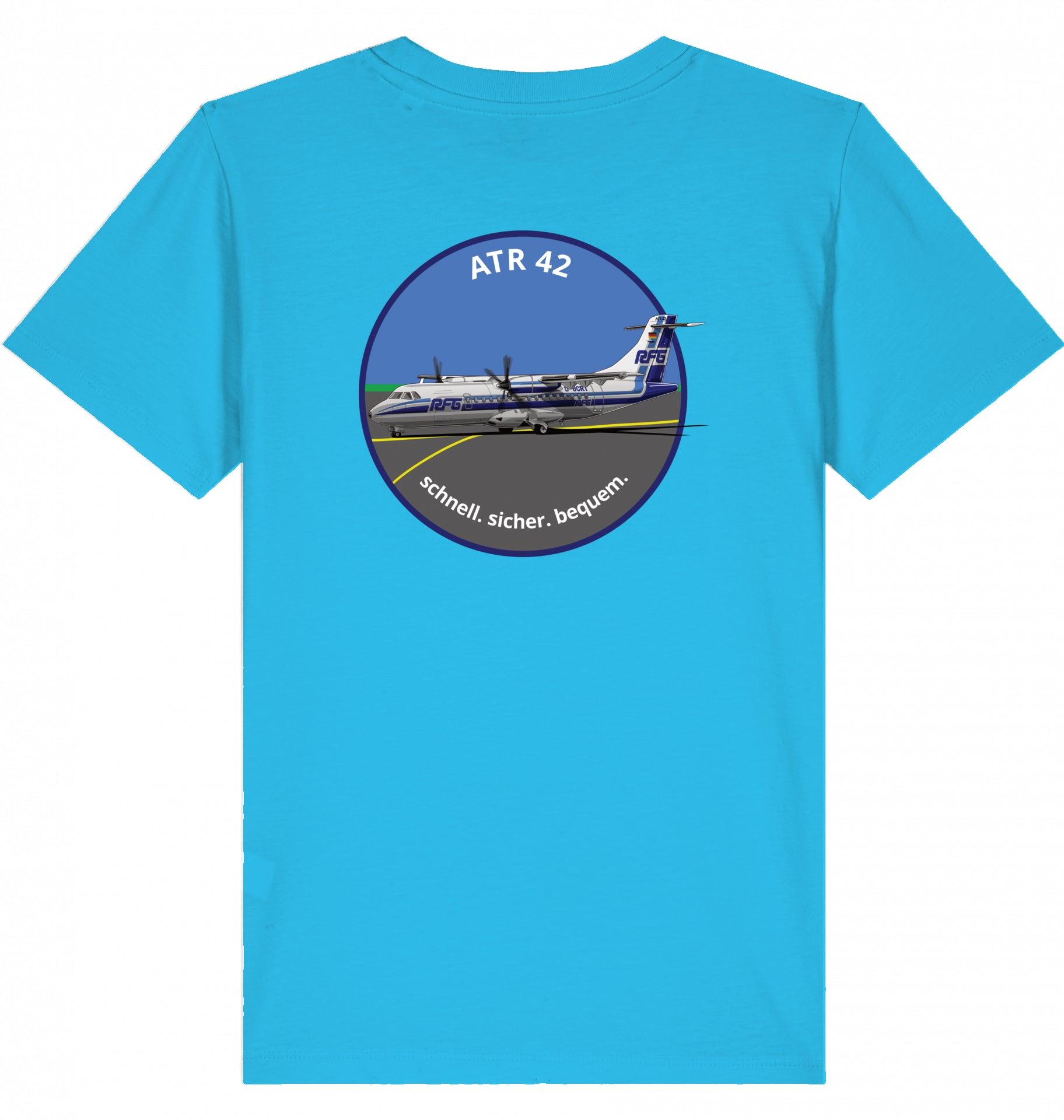 Aviation Kids Aviation T-Shirt "ATR42 Flugzeug RFG EDLW" 2.0 Aqua Blue für Piloten, Crews, Kinder & Planespotter made by SUPERSONIC aero 4U