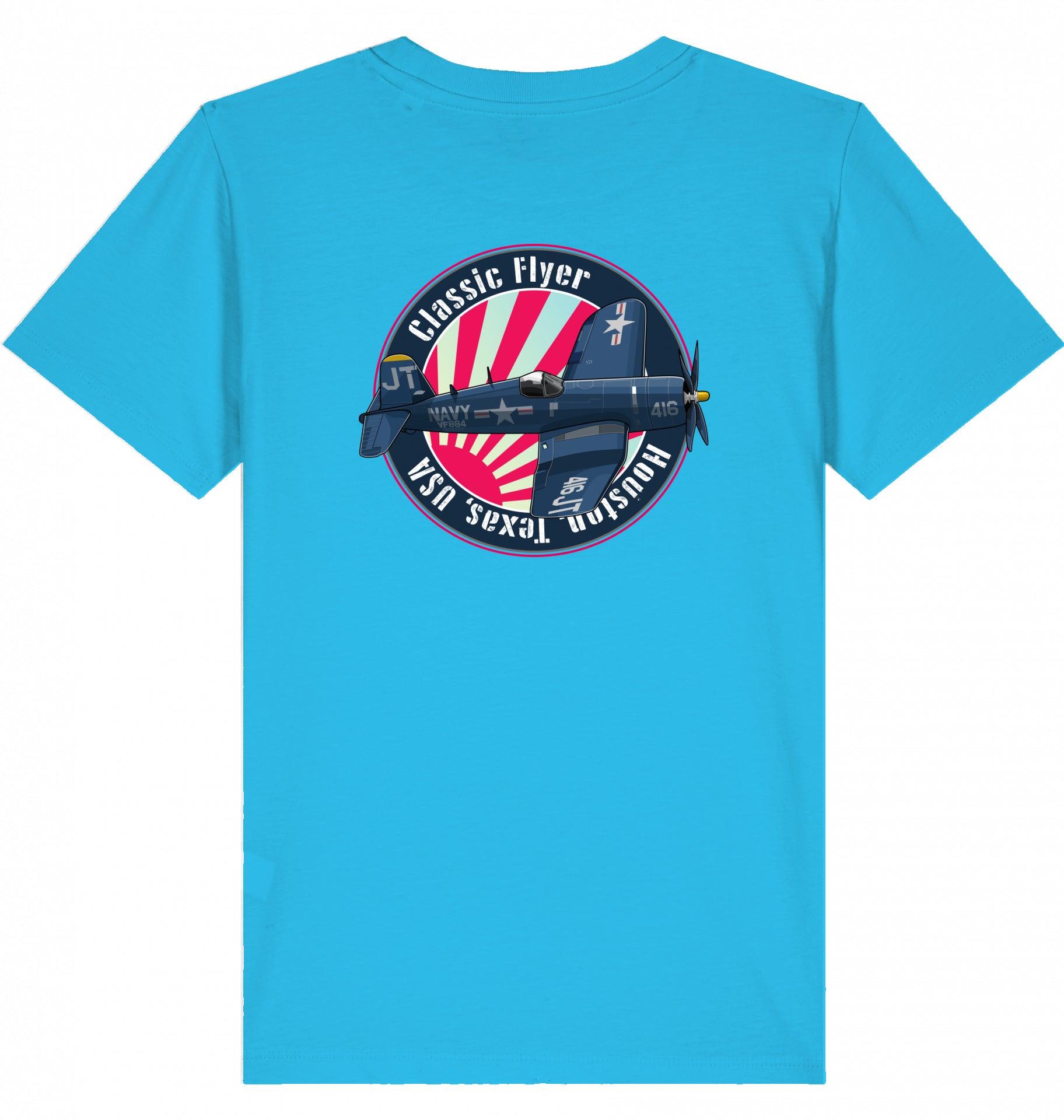Aviation Kids Aviation T-Shirt "Classic Flyer F4U Corsair" 2.0 Aqua Blue für Piloten, Crews, Kinder & Planespotter made by SUPERSONIC aero 4U