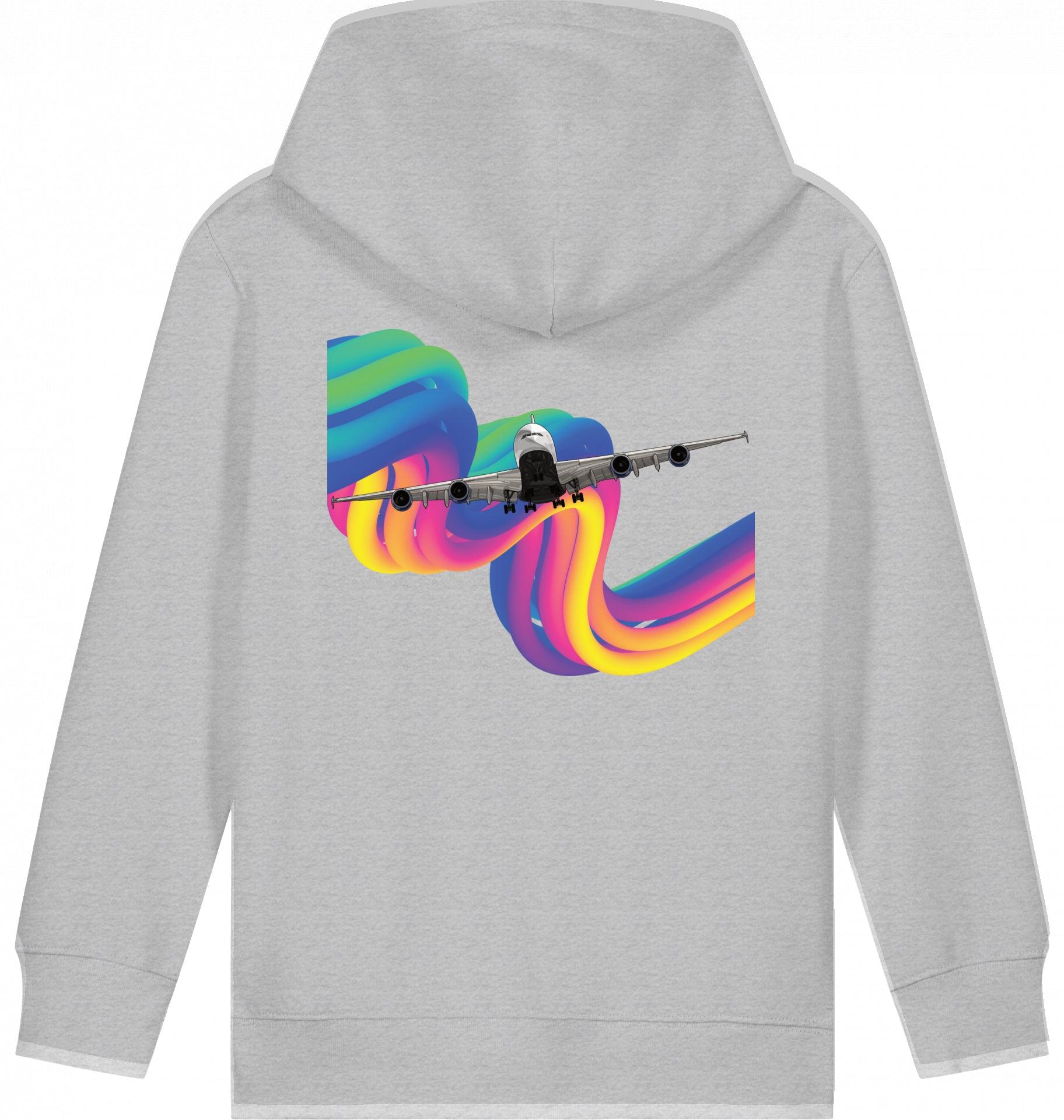Aviation Kids Aviation Hoodie "Airbus A380 Flugzeug - Rainbow" Heather Grey für Piloten, Crews, Kinder & Planespotter made by SUPERSONIC aero 4U