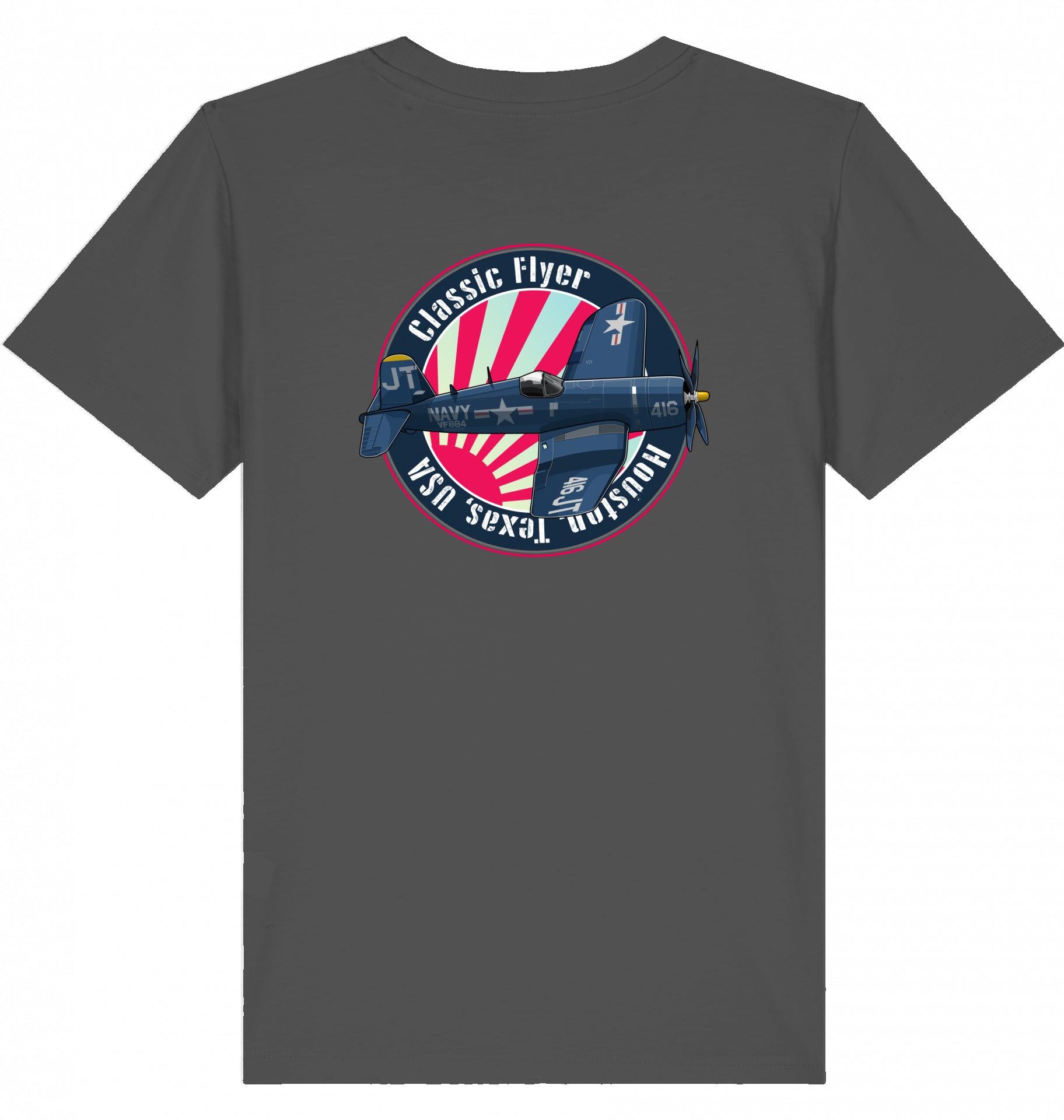 Aviation Kids Aviation T-Shirt "Classic Flyer F4U Corsair" 2.0 Anthracite für Piloten, Crews, Kinder & Planespotter made by SUPERSONIC aero 4U