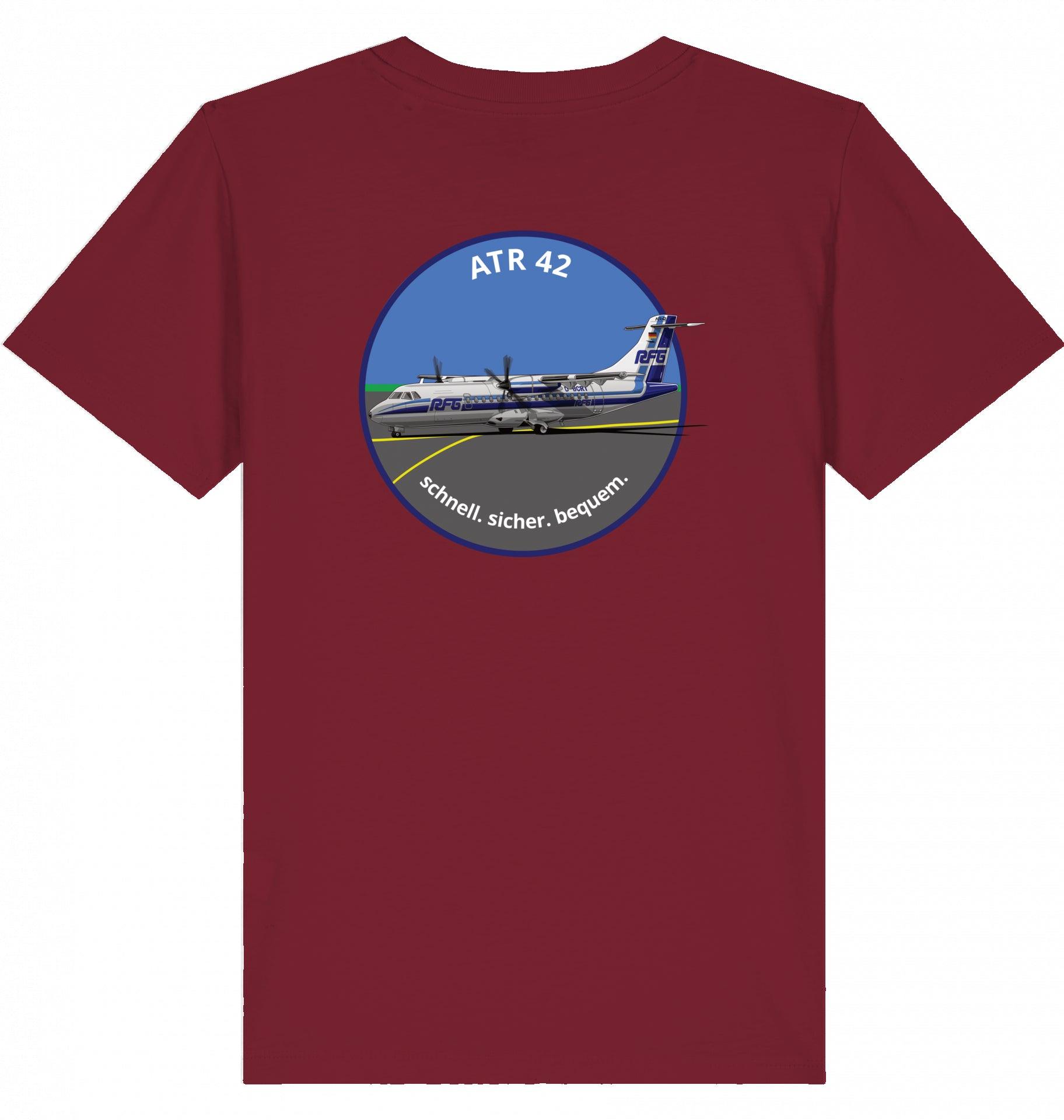 Aviation Kids Aviation T-Shirt "ATR42 Flugzeug RFG EDLW" 2.0 Burgundy für Piloten, Crews, Kinder & Planespotter made by SUPERSONIC aero 4U