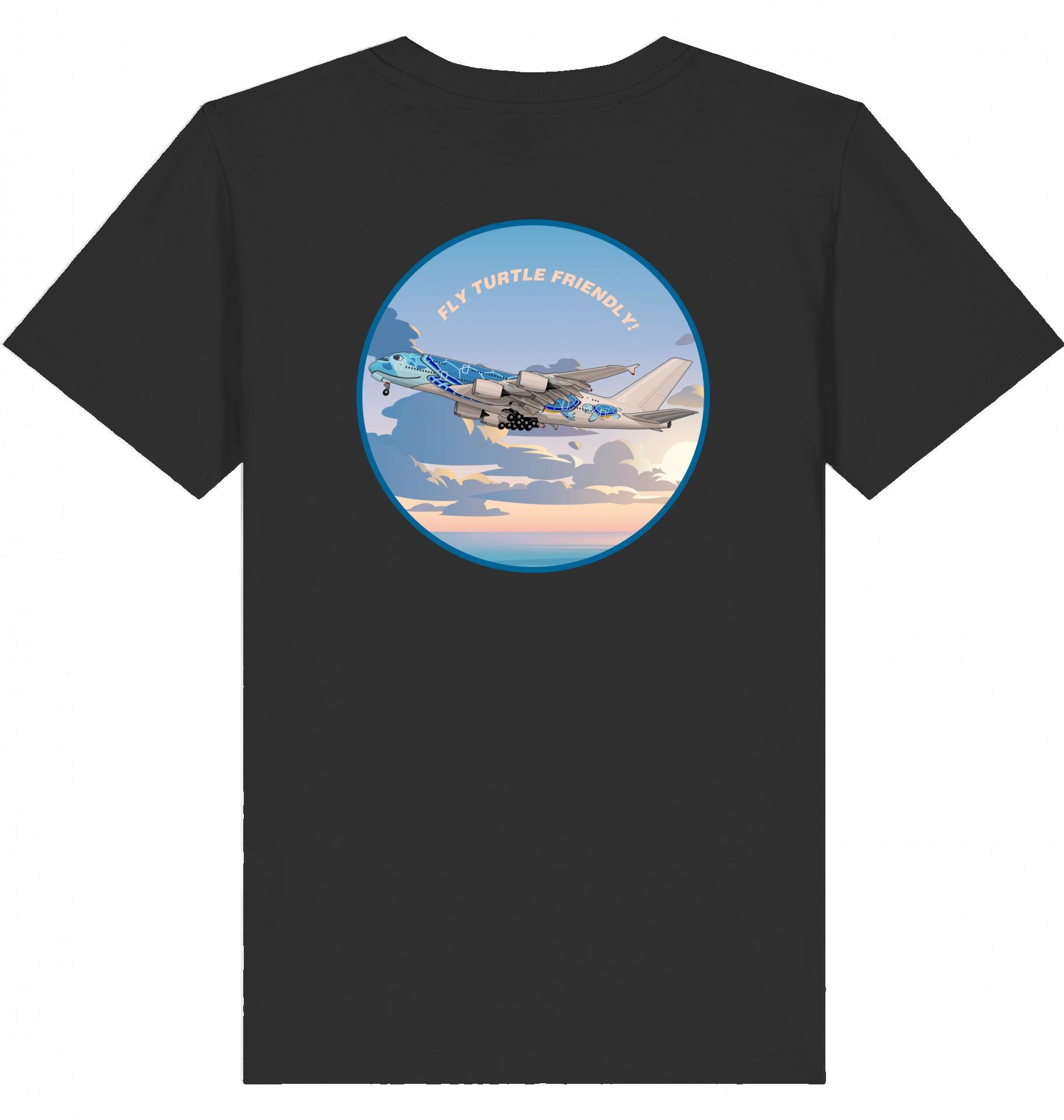 Aviation Kids Aviation T-Shirt Airbus A380 Flugzeug "Fly Turtle friendly" 2.0 Black für Piloten, Crews, Kinder & Planespotter made by SUPERSONIC aero 4U