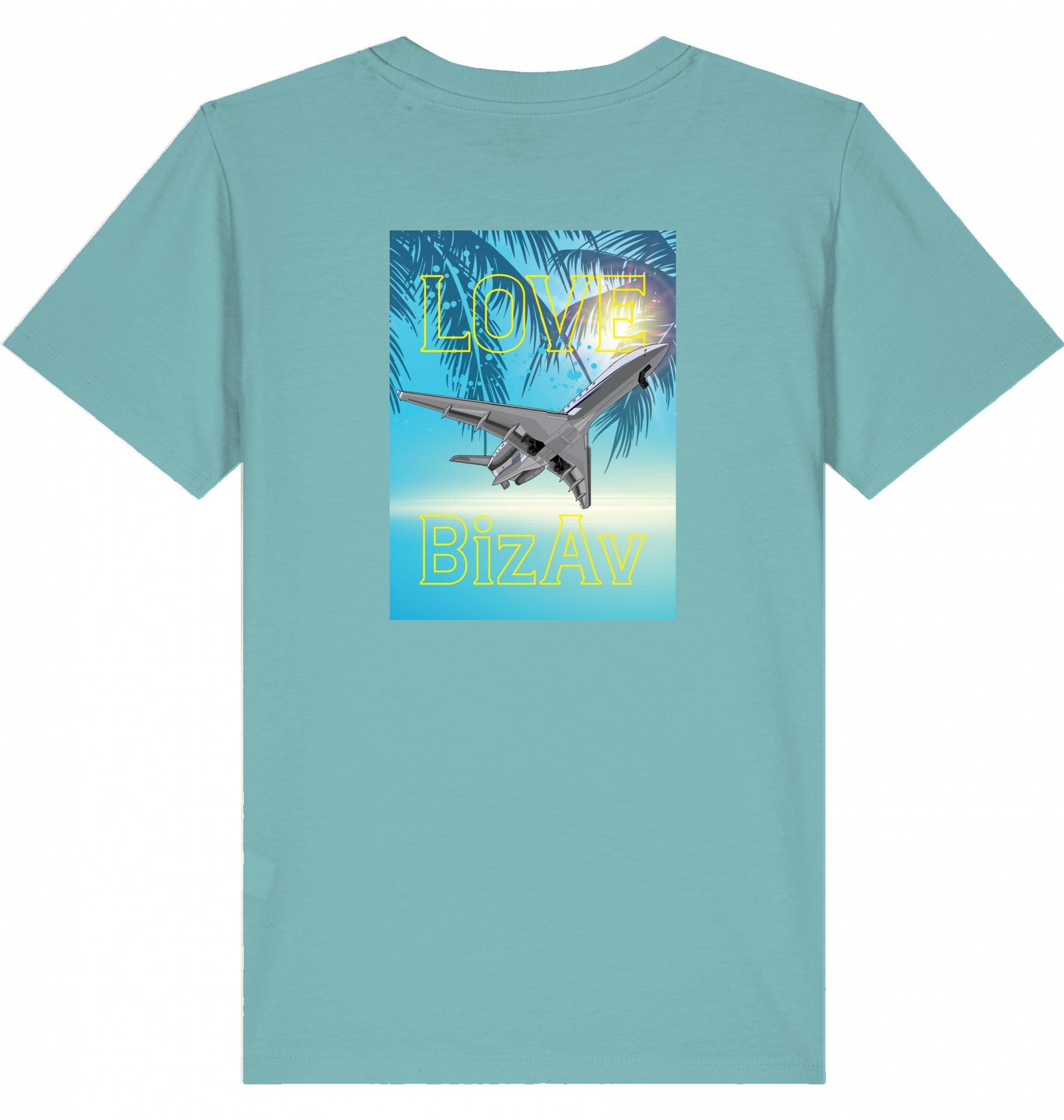 Aviation Kids Aviation T-Shirt "Love BizAv Business Aviation" 2.0 Teal Monstera für Piloten, Crews, Kinder & Planespotter made by SUPERSONIC aero 4U