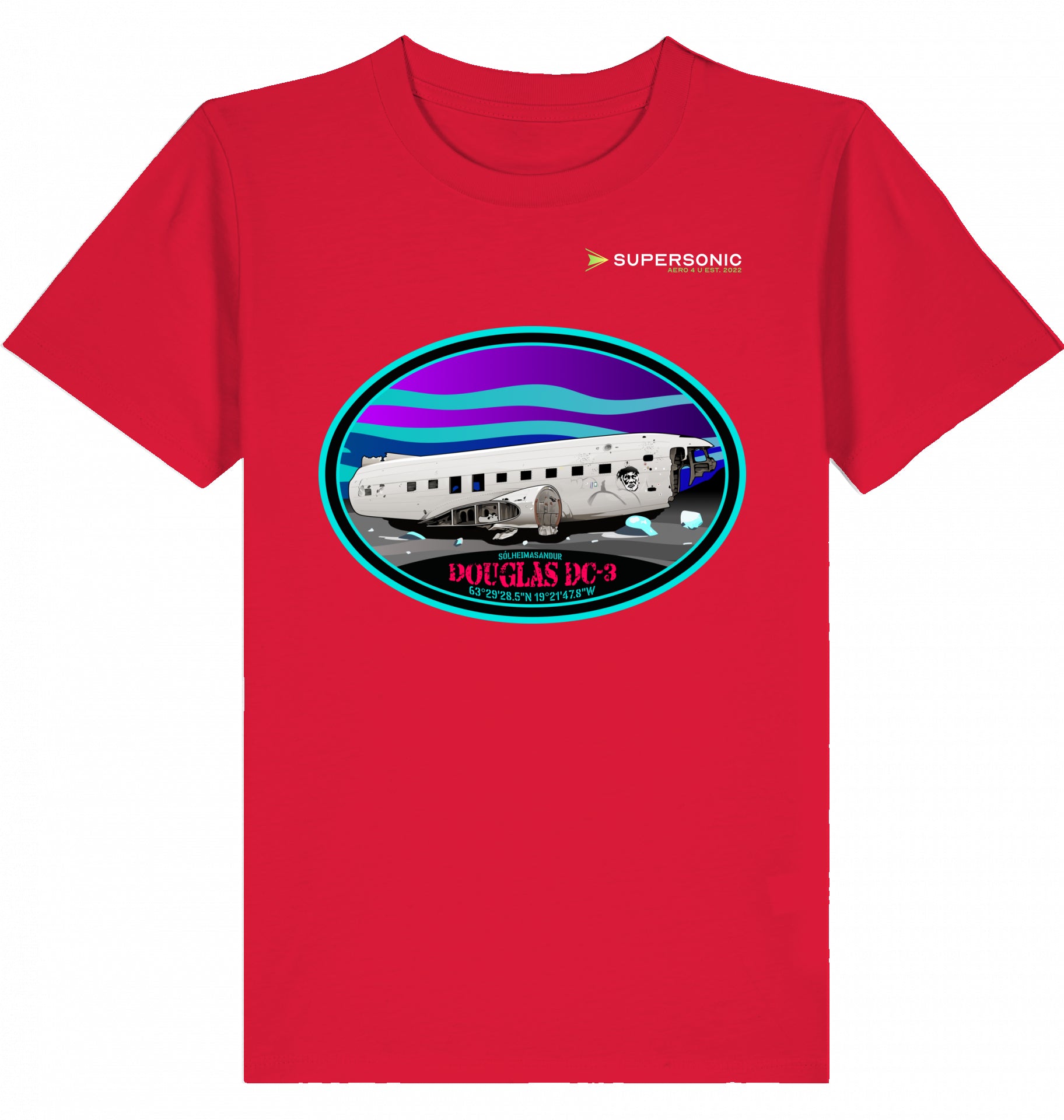 KIDS AVIATION T-SHIRT DC-3 AIRCRAFT WRECK - SÓLHEIMANSANDUR - ICELAND