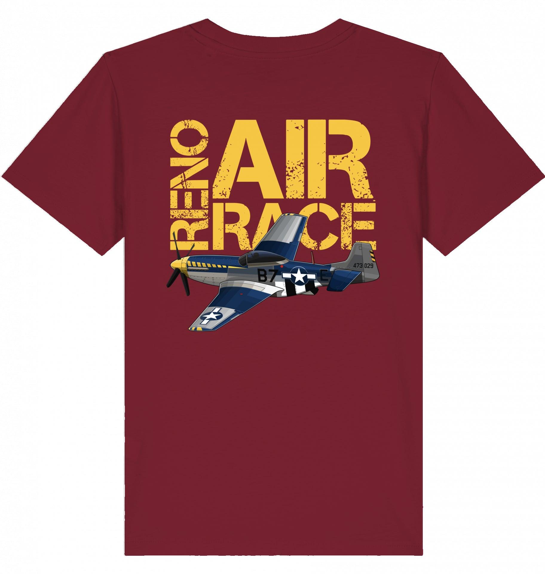 Aviation Kids Aviation T-Shirt "Reno Air Race Mustang P-51" 2.0 Burgundy für Piloten, Crews, Kinder & Planespotter made by SUPERSONIC aero 4U