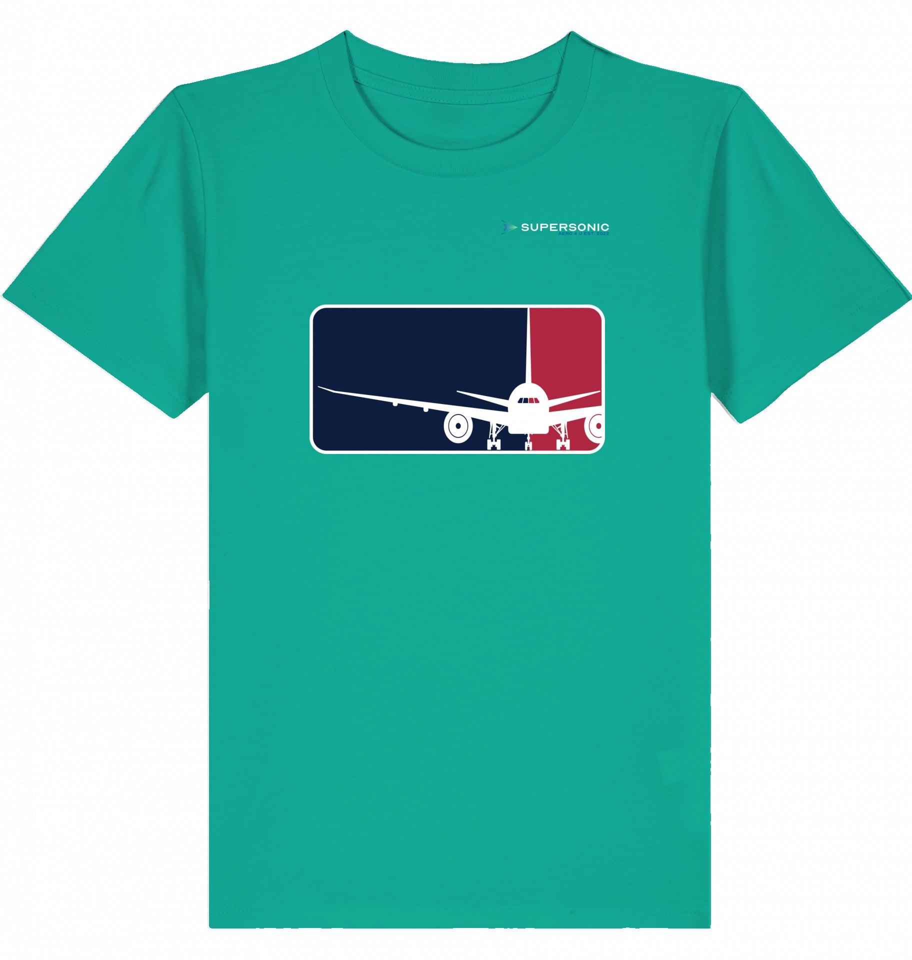 Aviation Kids Aviation T-Shirt “Major League Aviation“ Boeing 777 2.0 Go Green für Piloten, Crews, Kinder & Planespotter made by SUPERSONIC aero 4U