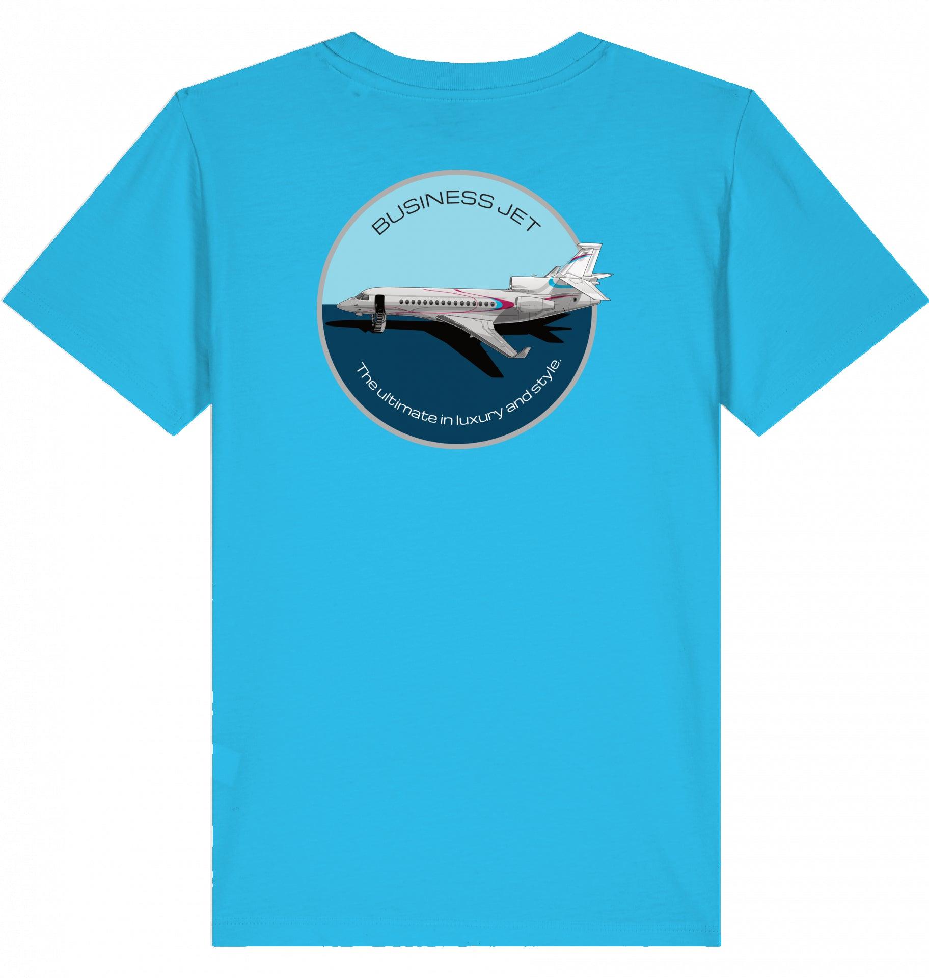 Aviation Kids Aviation T-Shirt "Dassault Falcon 7X Business Jet" 2.0 Aqua Blue für Piloten, Crews, Kinder & Planespotter made by SUPERSONIC aero 4U