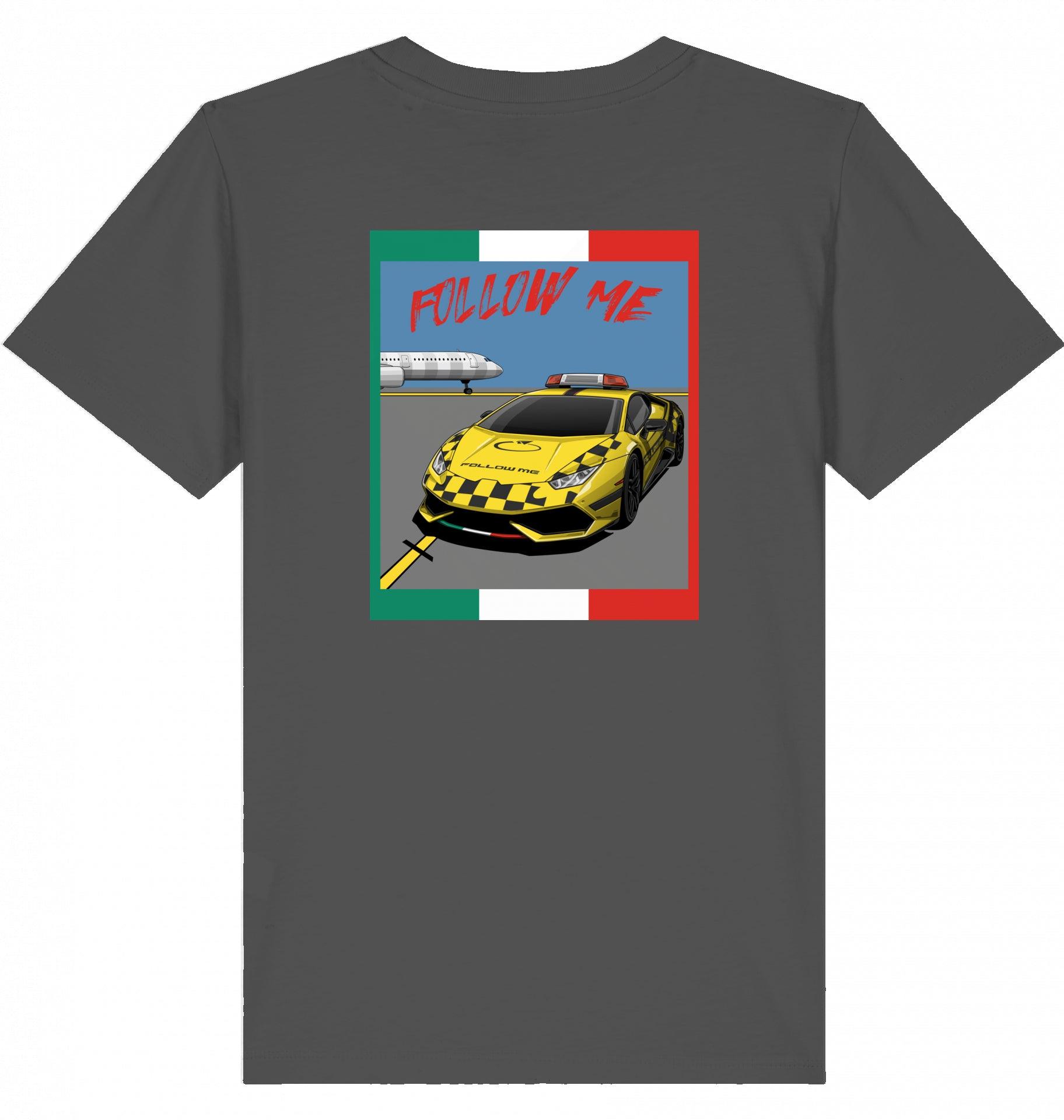 Aviation Kids Aviation T-Shirt "Follow Me Supercar" Flughafen 2.0 Anthracite für Piloten, Crews, Kinder & Planespotter made by SUPERSONIC aero 4U