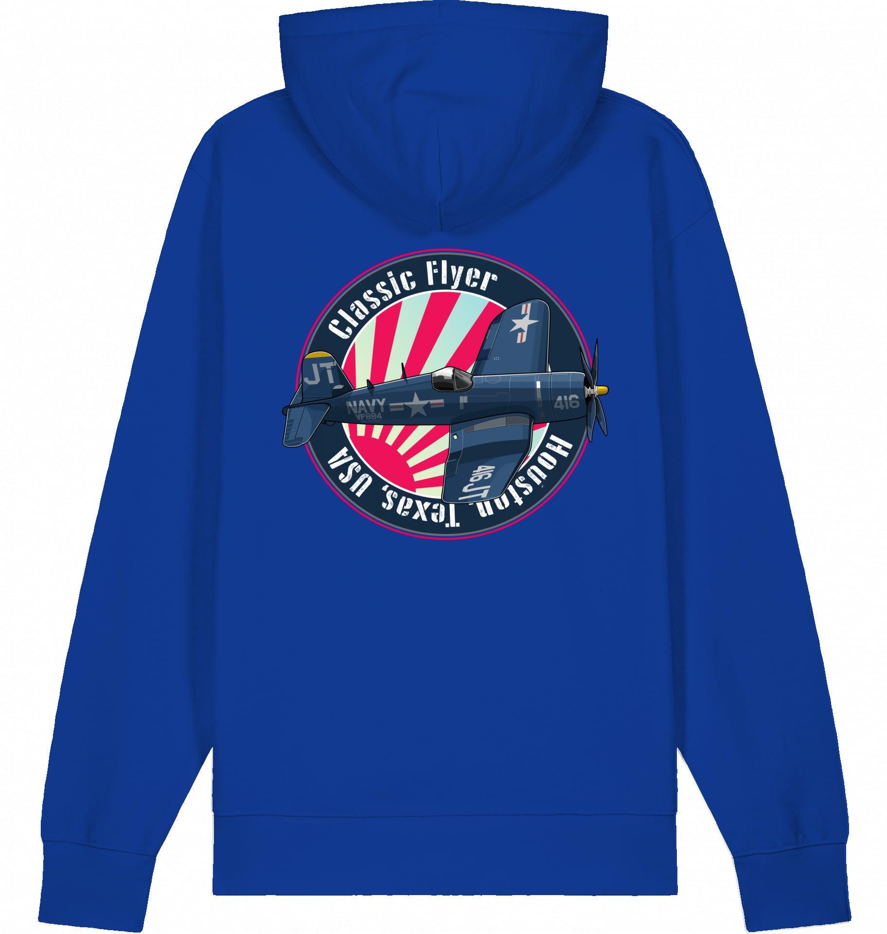 Aviation Flugzeug Hoodie "Classic Flyer Corsair Vought F4U" Worker Blue für Piloten, Crews, Kinder & Planespotter made by SUPERSONIC aero 4U