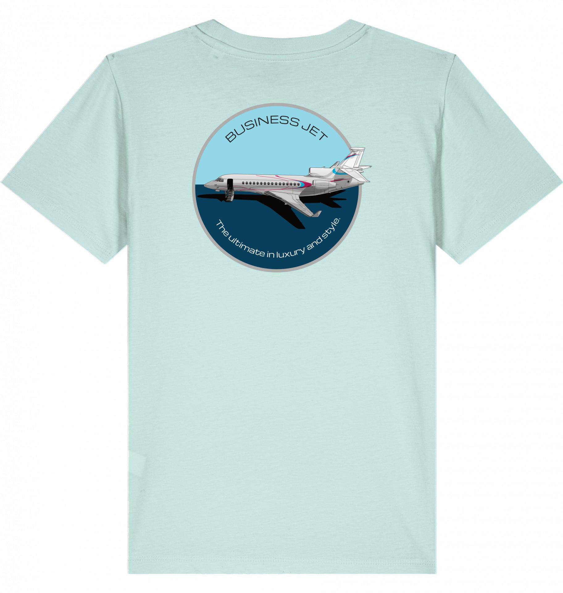 Aviation Kids Aviation T-Shirt "Dassault Falcon 7X Business Jet" 2.0 Caribbean Blue für Piloten, Crews, Kinder & Planespotter made by SUPERSONIC aero 4U
