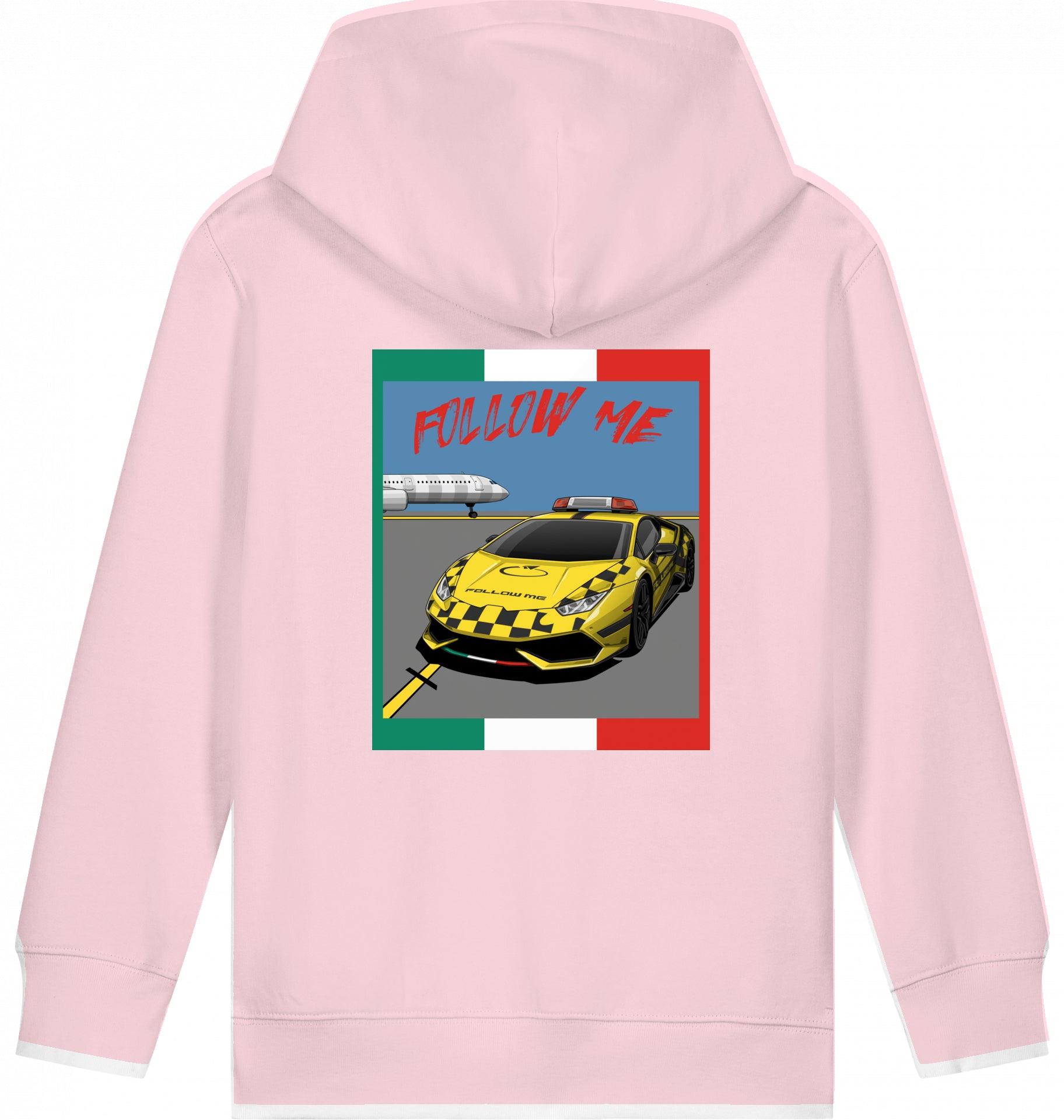 Aviation Kids Aviation Hoodie "Follow Me Italia" Airbus A321 Cotton Pink für Piloten, Crews, Kinder & Planespotter made by SUPERSONIC aero 4U