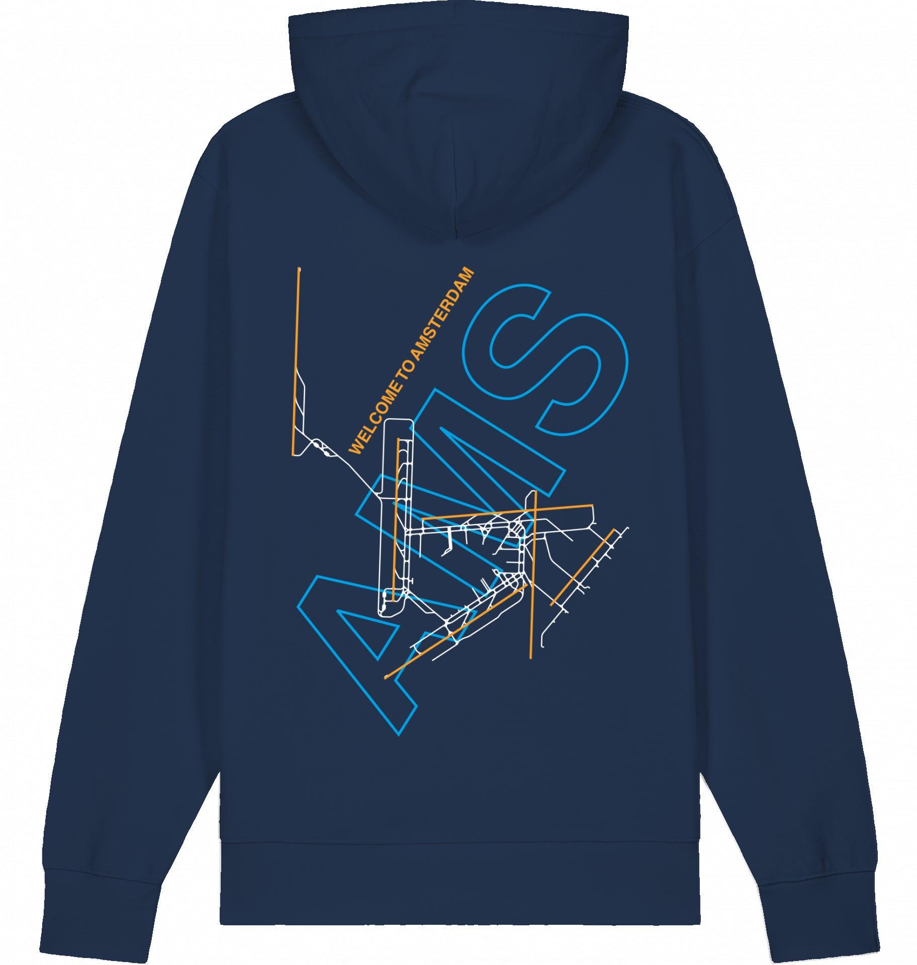 Aviation Amsterdam AMS Airport Hoodie 2.0 French Navy für Piloten, Crews, Kinder & Planespotter made by SUPERSONIC aero 4U
