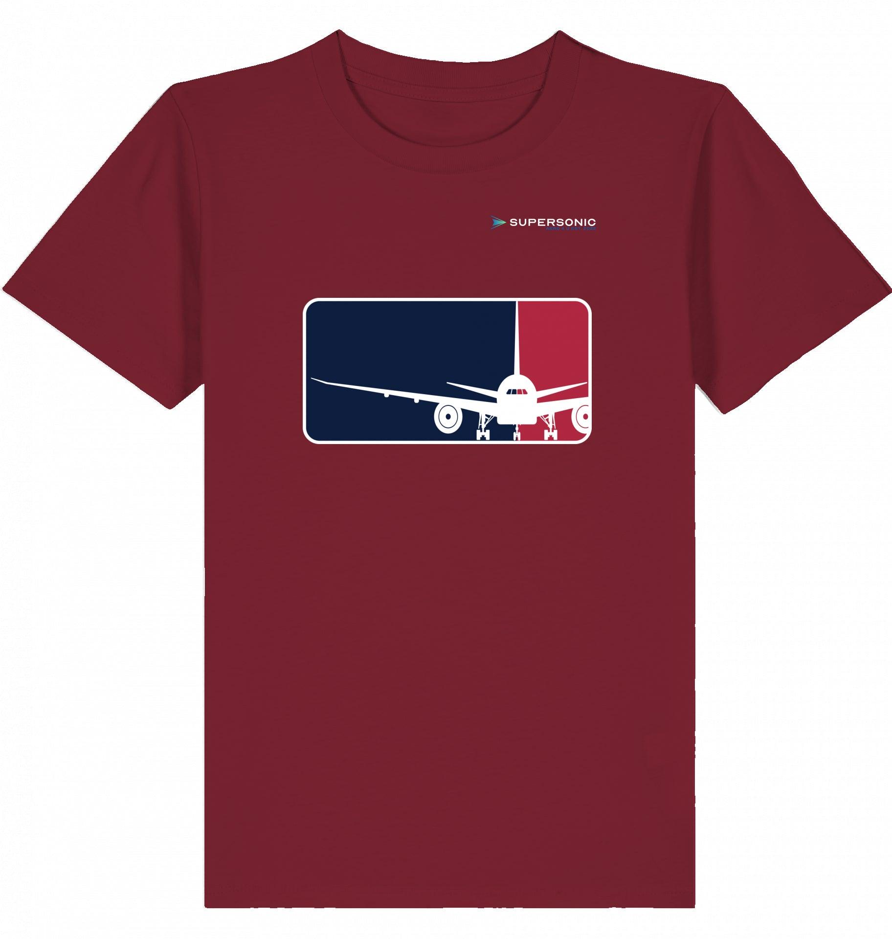 Aviation Kids Aviation T-Shirt “Major League Aviation“ Boeing 777 2.0 Burgundy für Piloten, Crews, Kinder & Planespotter made by SUPERSONIC aero 4U