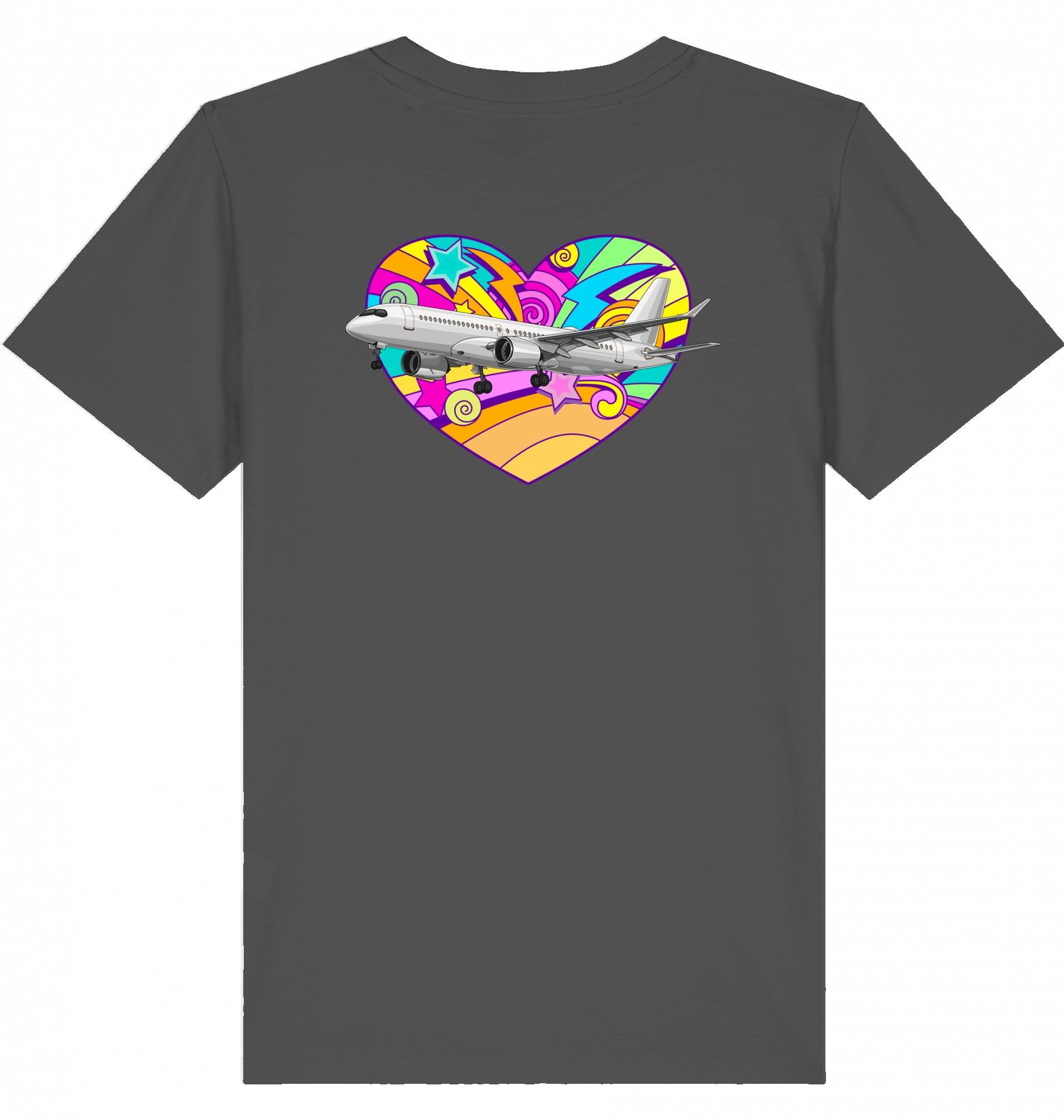 Aviation Kids Aviation T-Shirt Airbus A220 Flugzeug "Heart" 2.0 Anthracite für Piloten, Crews, Kinder & Planespotter made by SUPERSONIC aero 4U