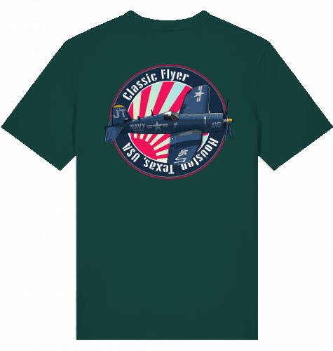 Aviation Flugzeug T-Shirt "Corsair Vought F4U Classic Flyer" Pilot Shirt Glazed Green für Piloten, Crews, Kinder & Planespotter made by SUPERSONIC aero 4U