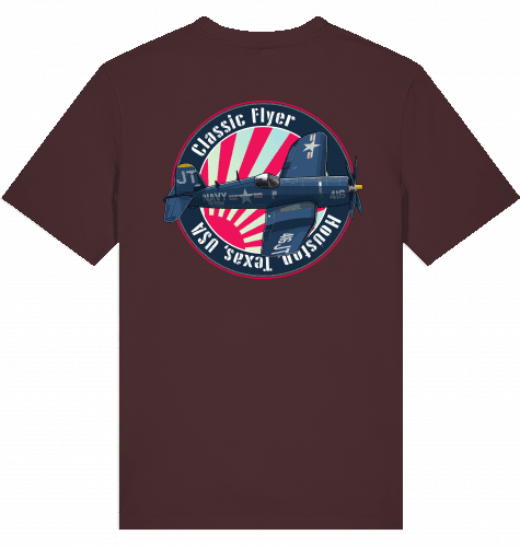 Aviation Flugzeug T-Shirt "Corsair Vought F4U Classic Flyer" Pilot Shirt Red Brown für Piloten, Crews, Kinder & Planespotter made by SUPERSONIC aero 4U