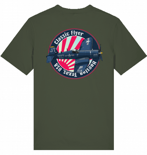 Aviation Flugzeug T-Shirt "Corsair Vought F4U Classic Flyer" Pilot Shirt Khaki für Piloten, Crews, Kinder & Planespotter made by SUPERSONIC aero 4U