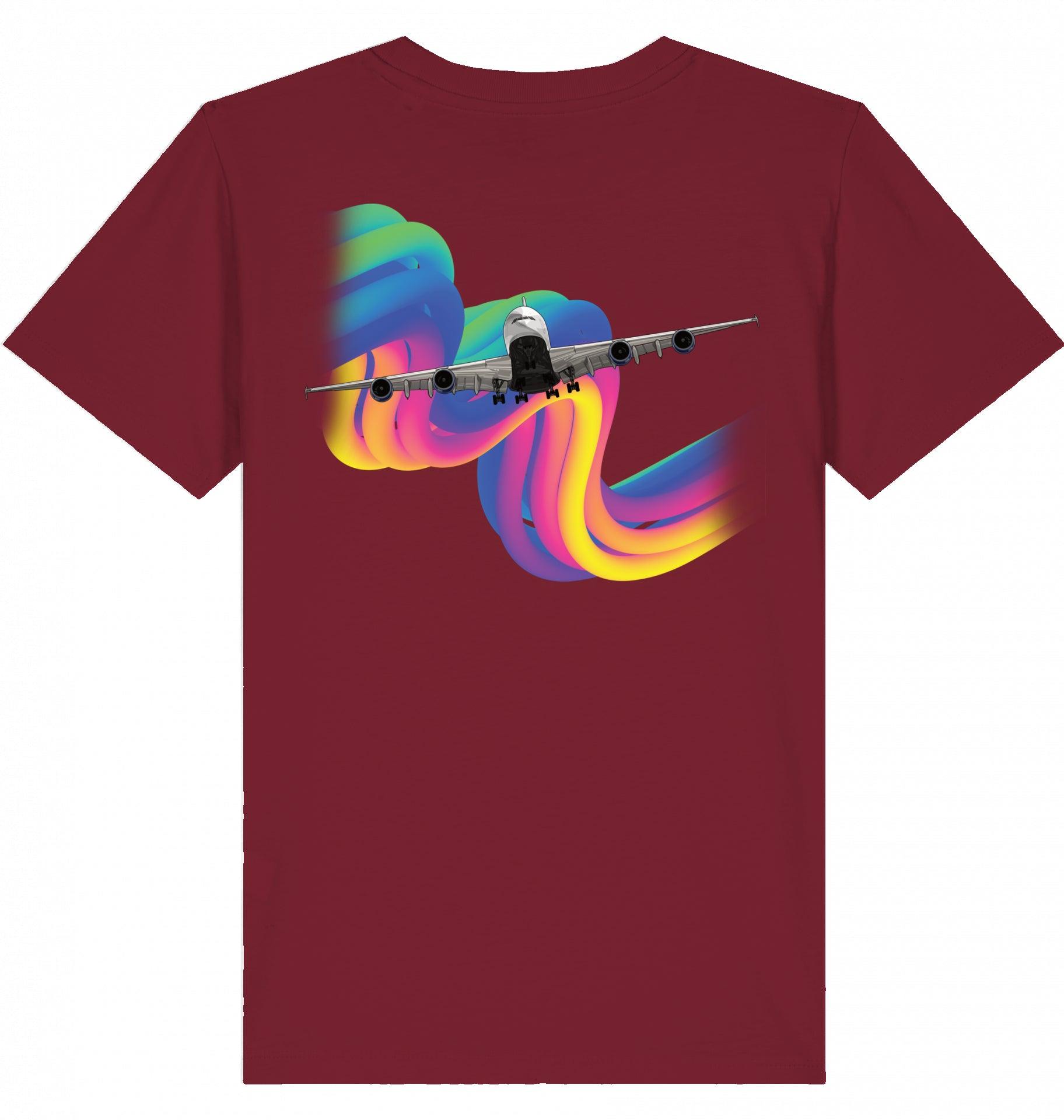 Aviation Kids Aviation T-Shirt Airbus A380 Flugzeug Rainbow 2.0 Burgundy für Piloten, Crews, Kinder & Planespotter made by SUPERSONIC aero 4U