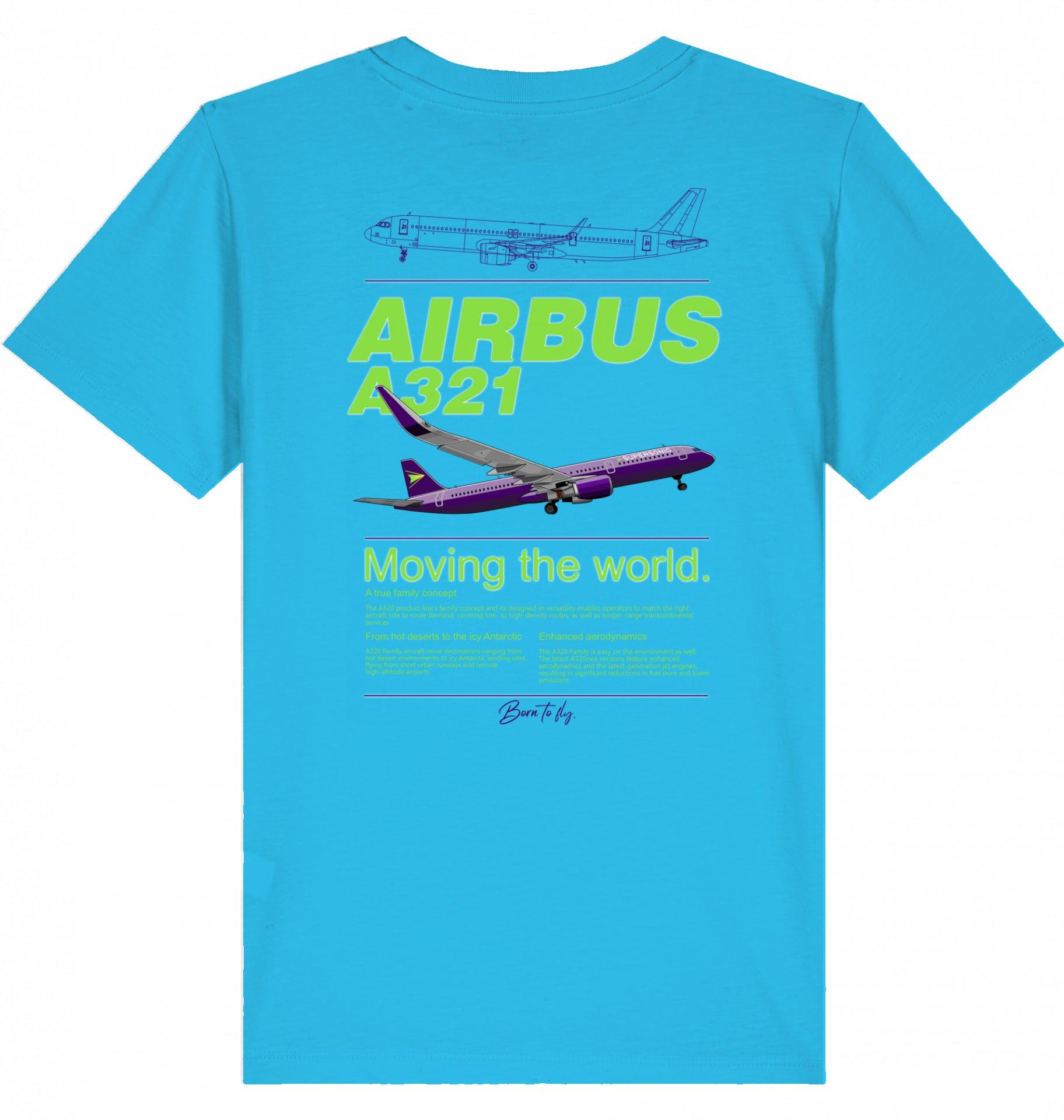 Aviation Kids Aviation T-Shirt "Airbus A321 Neo Flugzeug" 2.0 Aqua Blue für Piloten, Crews, Kinder & Planespotter made by SUPERSONIC aero 4U