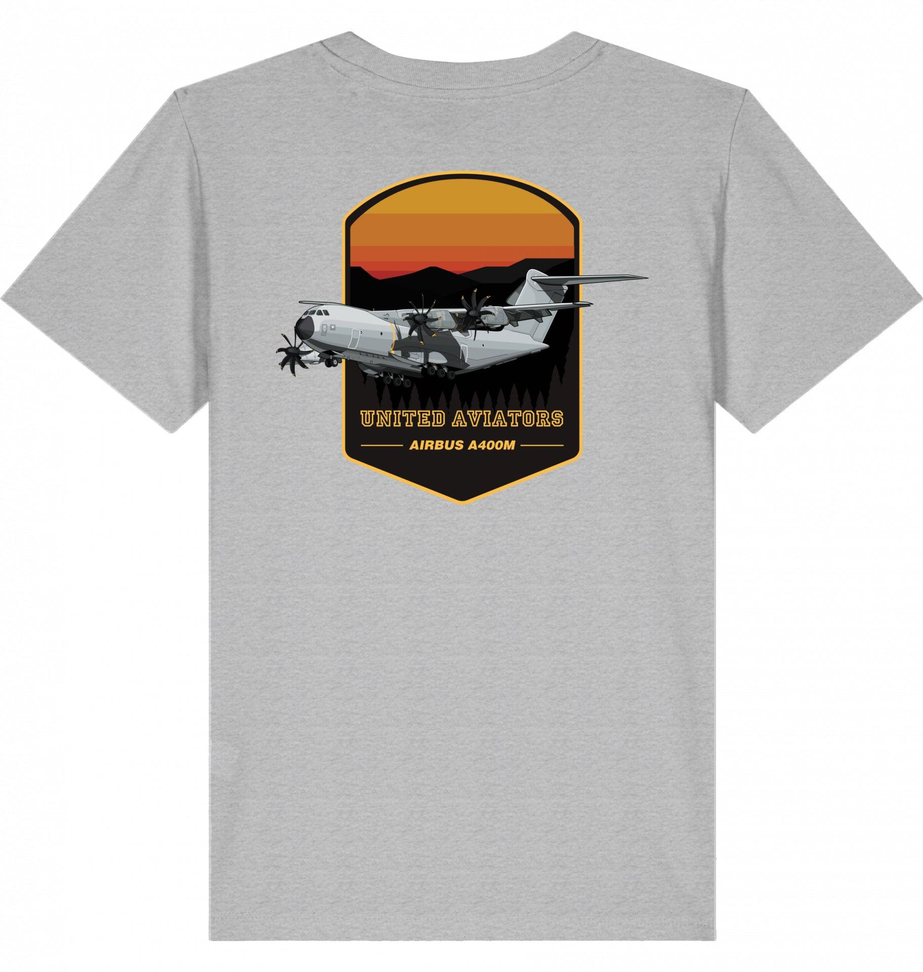 Aviation Kids Aviation T-Shirt United Aviators Airbus A400M Flugzeug2.0 Heather Grey für Piloten, Crews, Kinder & Planespotter made by SUPERSONIC aero 4U