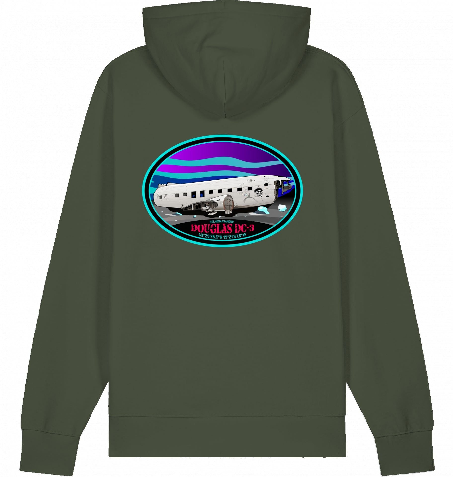 Aviation Flugzeug Hoodie - DC-3 Aircraft Wreck - Sólheimansandur - Iceland Khaki für Piloten, Crews, Kinder & Planespotter made by SUPERSONIC aero 4U