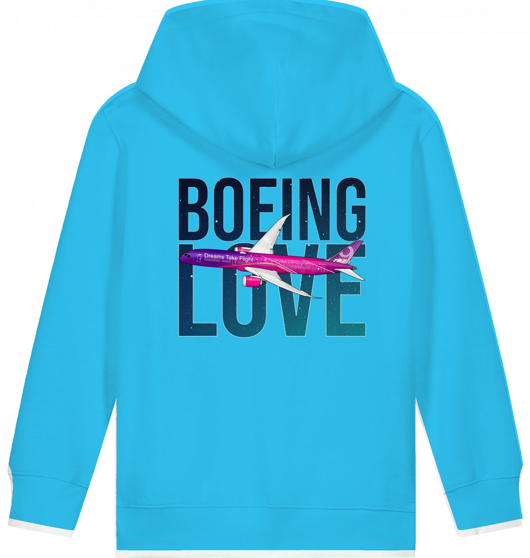 Aviation Kids Hoodie Boeing Love 787 Dreamliner Aqua Blue für Piloten, Crews, Kinder & Planespotter made by SUPERSONIC aero 4U