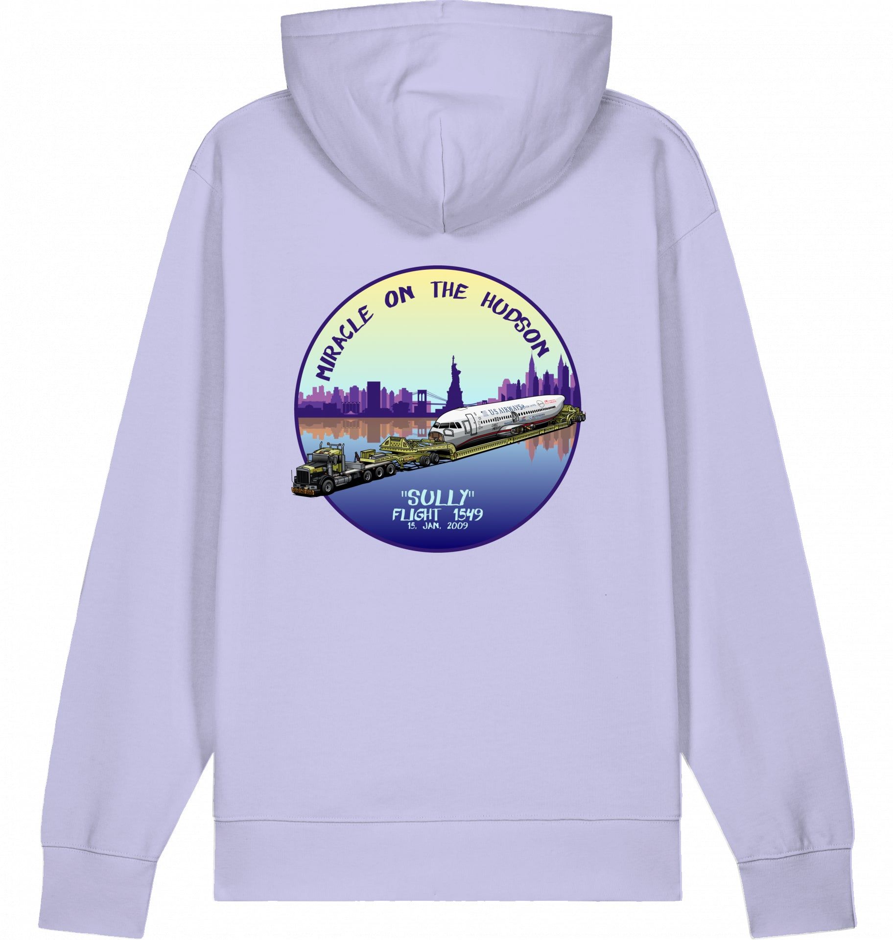 Aviation Flugzeug Hoodie "Sullenberger - Miracle on the Hudson" Lavender für Piloten, Crews, Kinder & Planespotter made by SUPERSONIC aero 4U