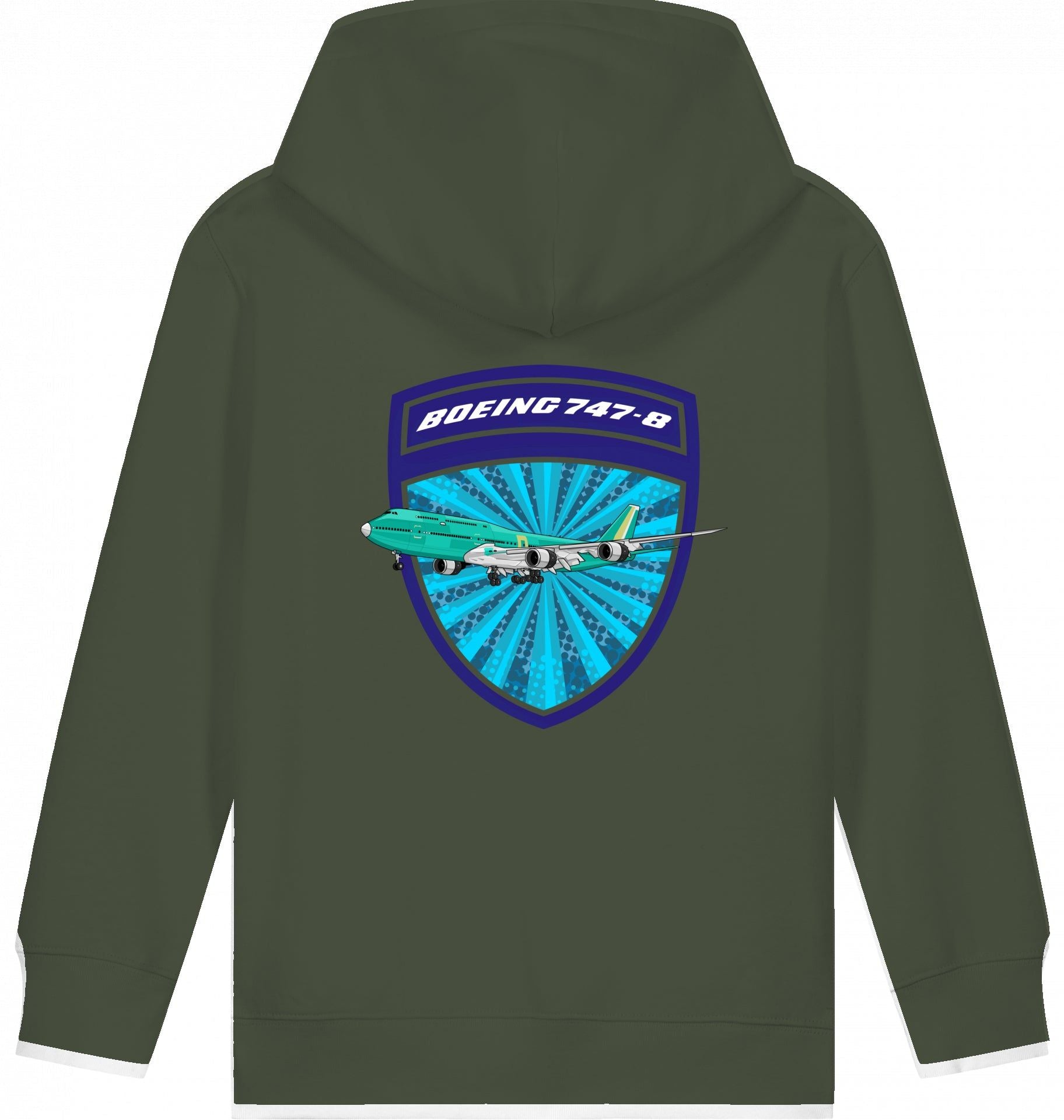 Aviation Kids Hoodie Boeing 747-8 Jumbojet Khaki für Piloten, Crews, Kinder & Planespotter made by SUPERSONIC aero 4U