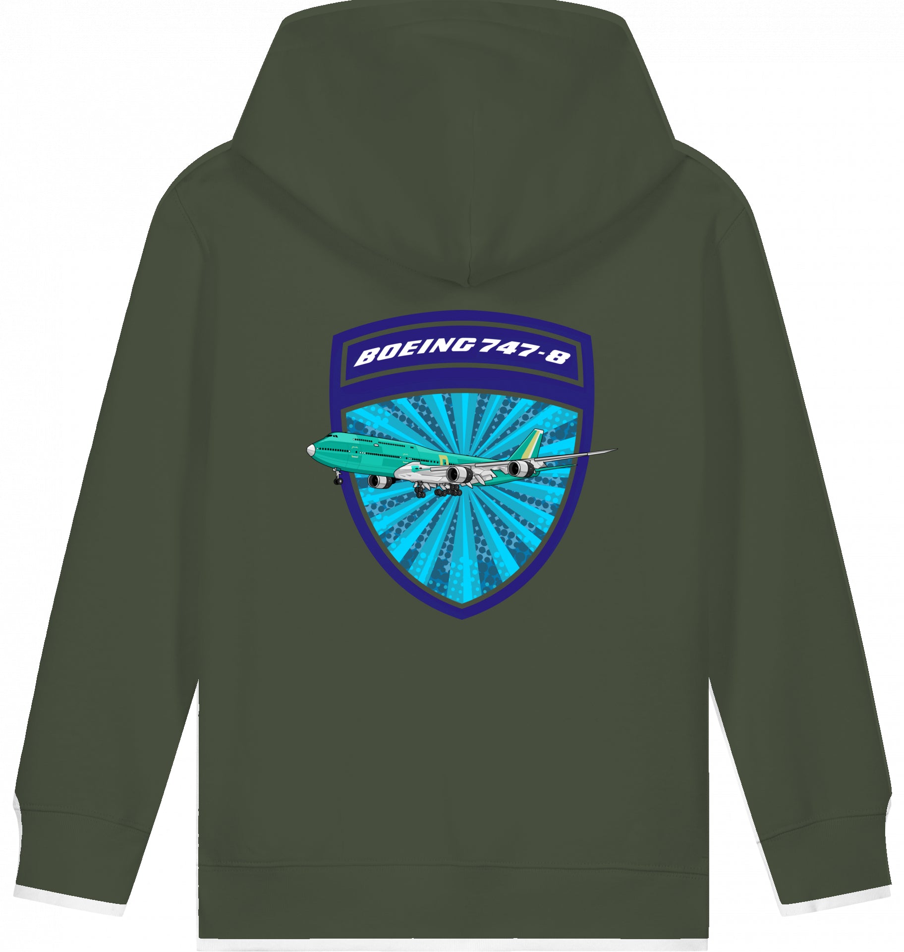 Aviation Kids Hoodie Boeing 747-8 Jumbojet Khaki für Piloten, Crews, Kinder & Planespotter made by SUPERSONIC aero 4U